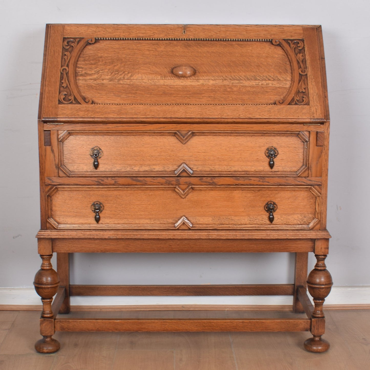 Ornate Oak Writing Bureau