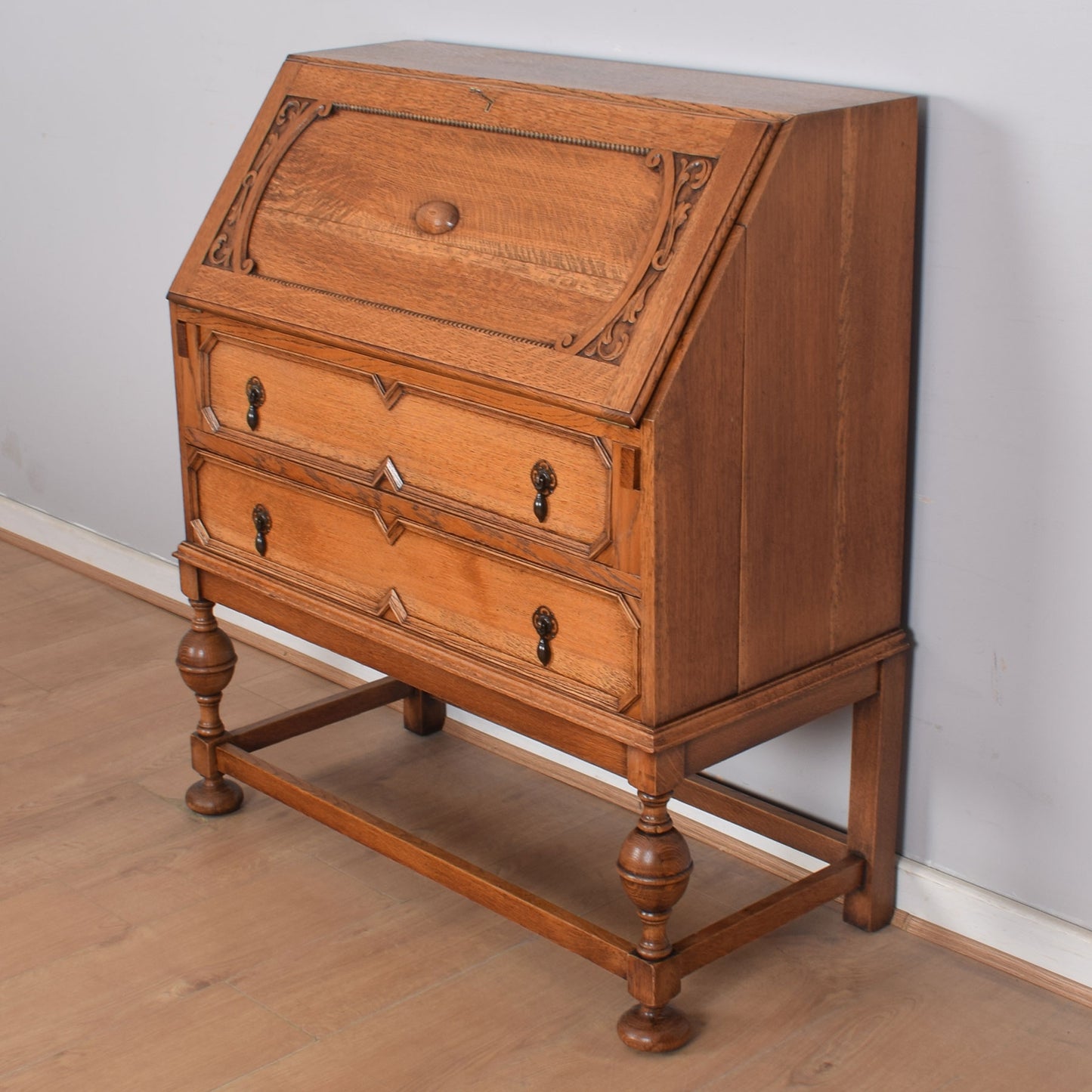 Ornate Oak Writing Bureau