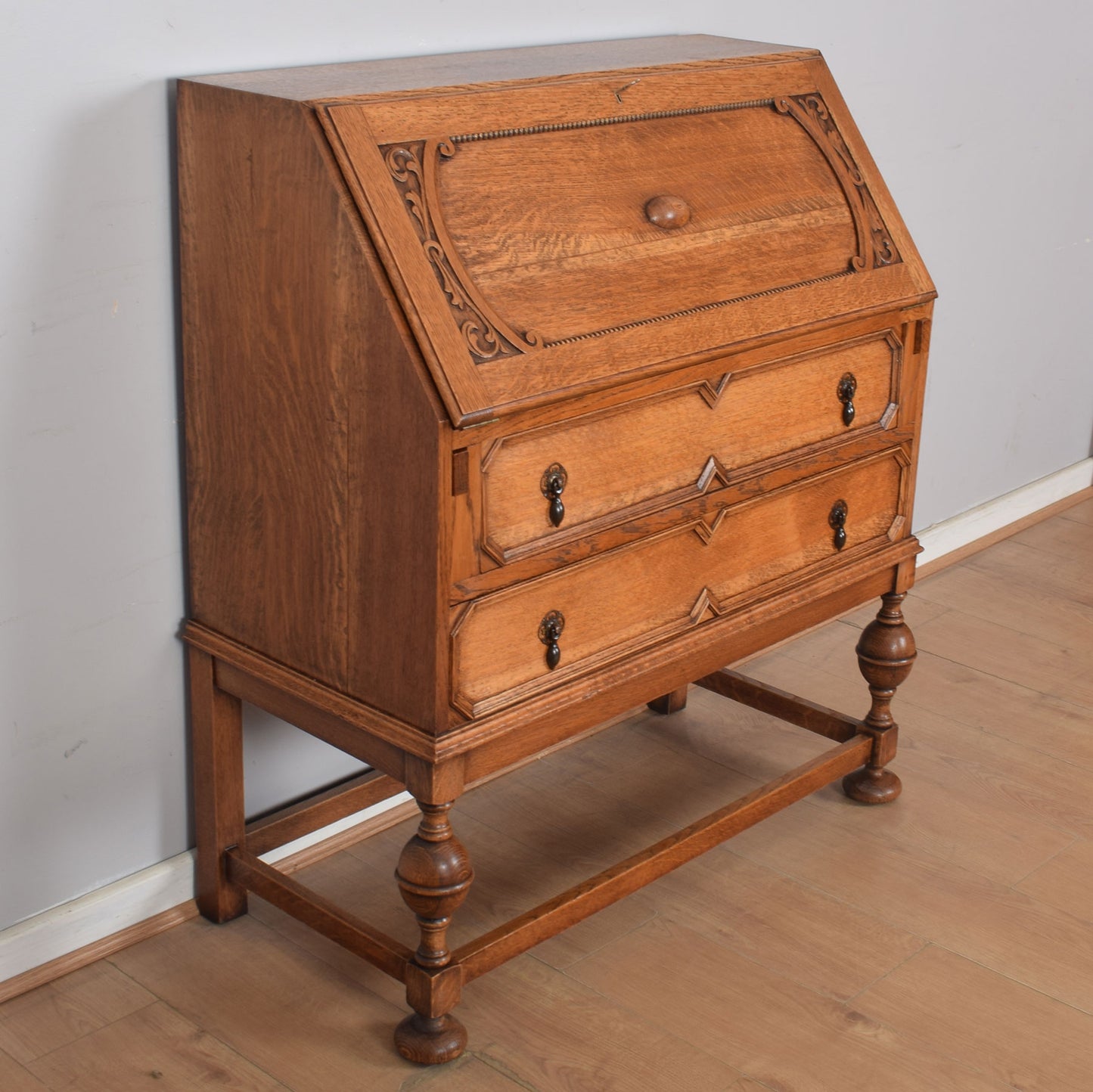 Ornate Oak Writing Bureau