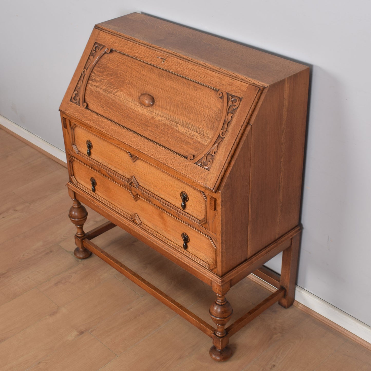 Ornate Oak Writing Bureau