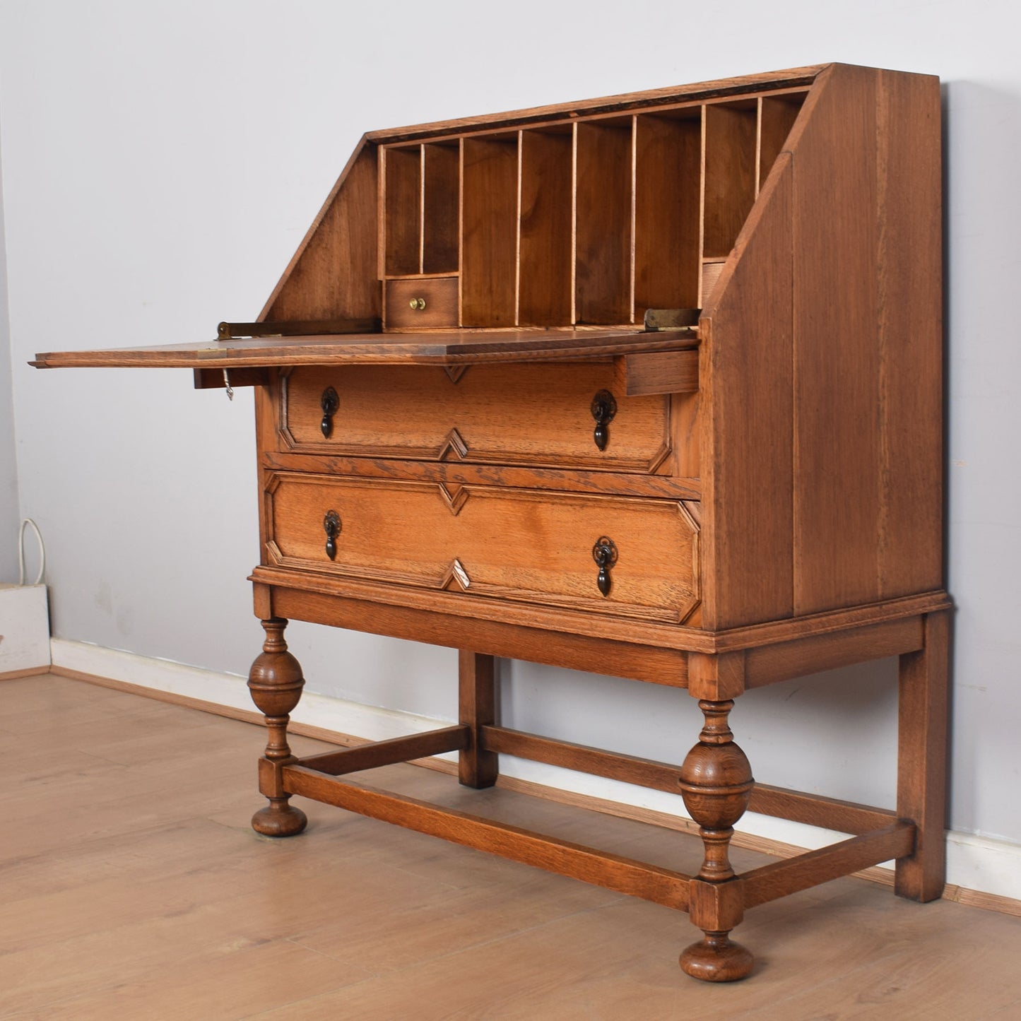 Ornate Oak Writing Bureau