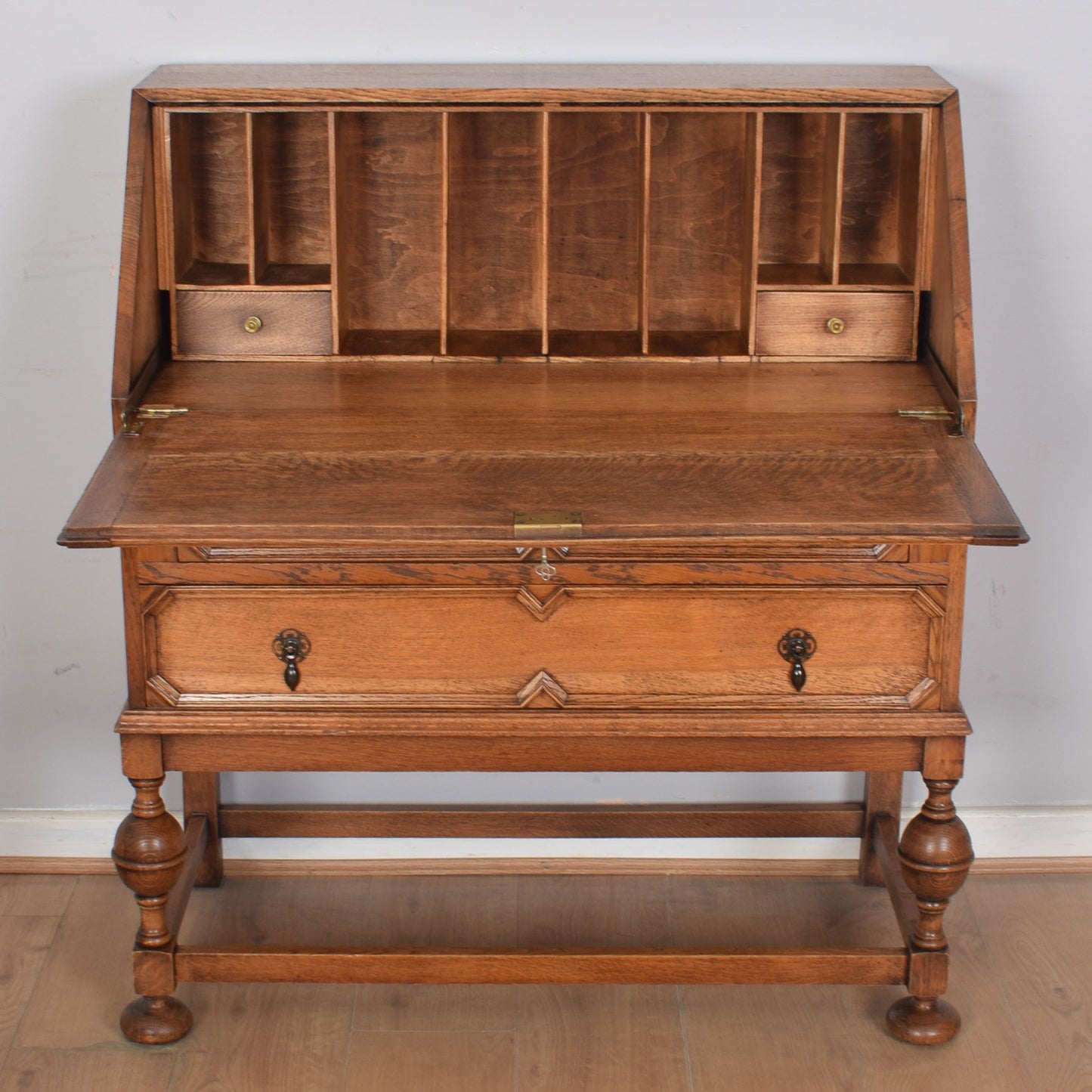 Ornate Oak Writing Bureau