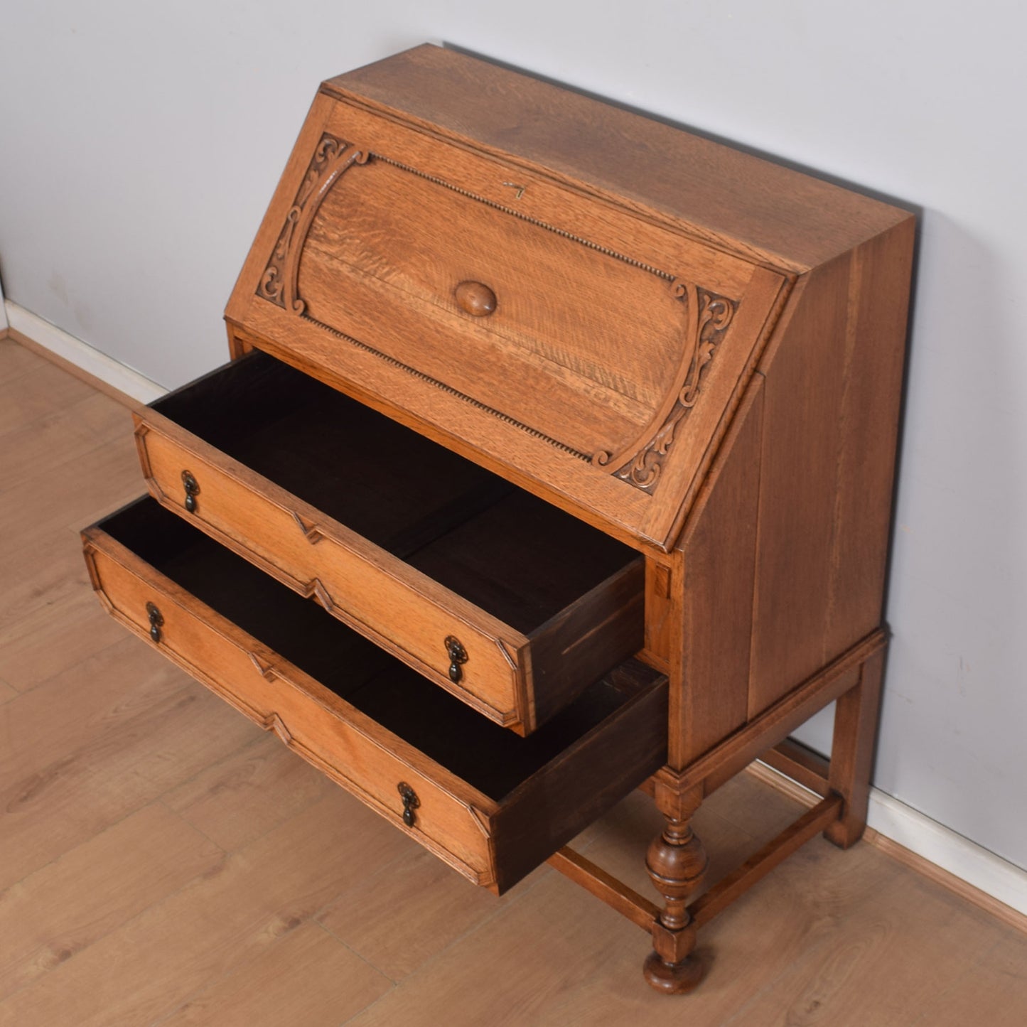 Ornate Oak Writing Bureau