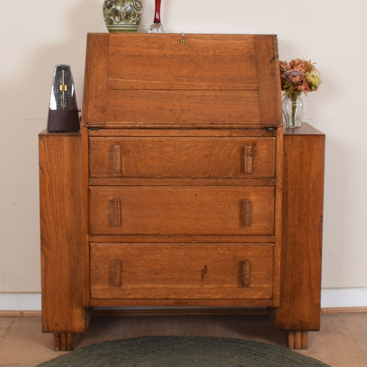 Unusual Art Deco Oak Bureau