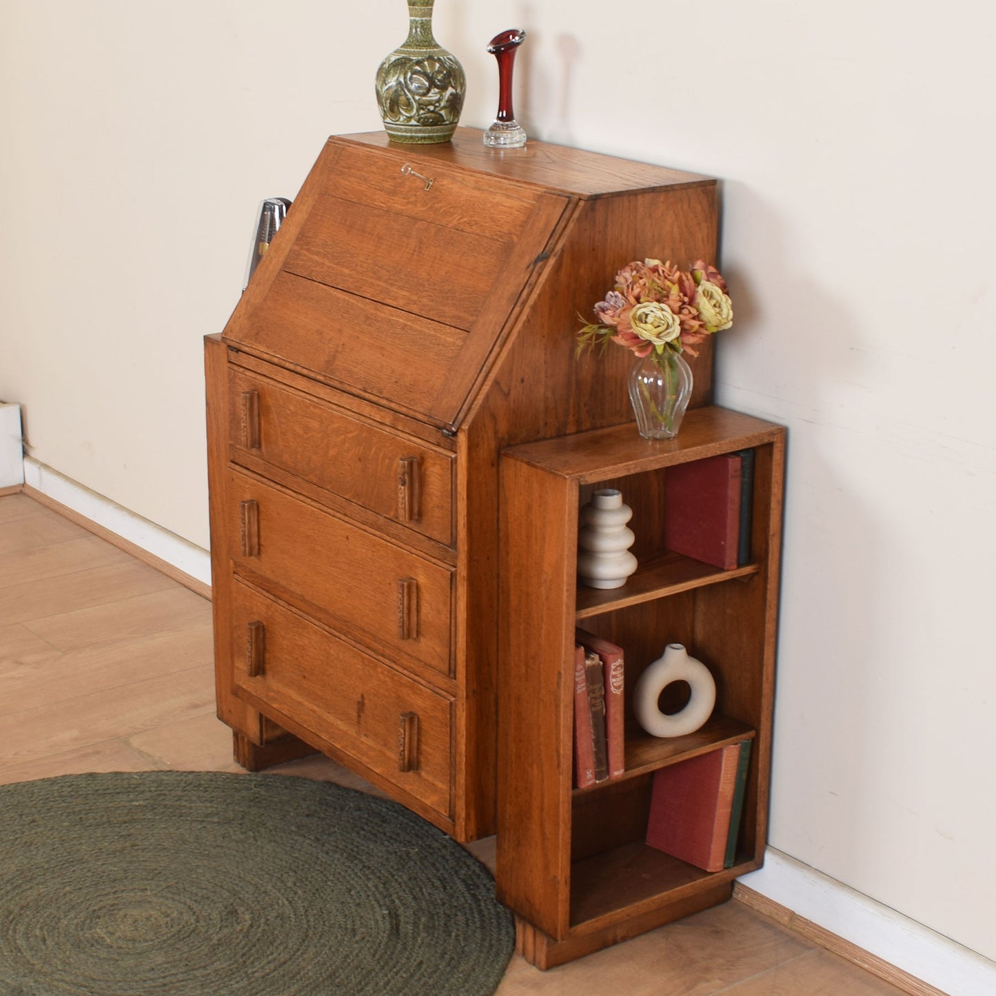 Unusual Art Deco Oak Bureau