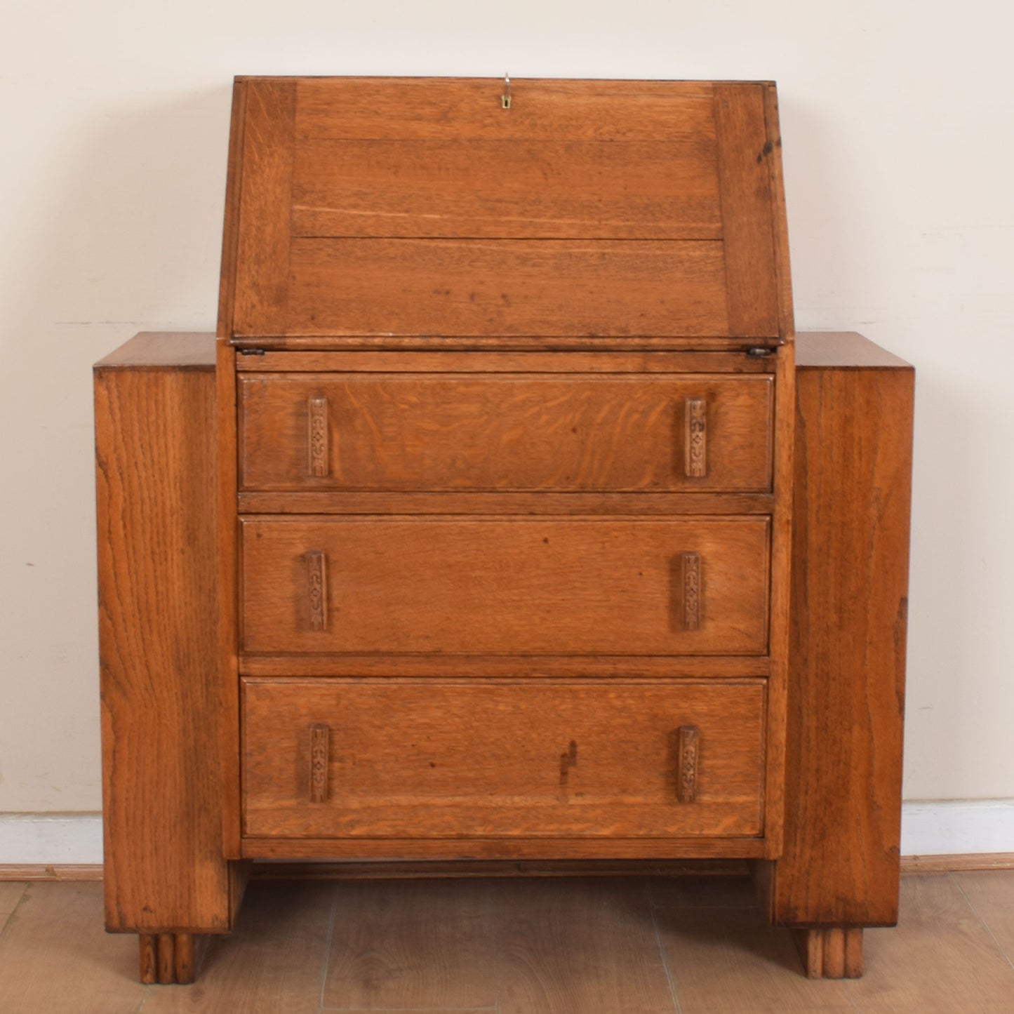Unusual Art Deco Oak Bureau