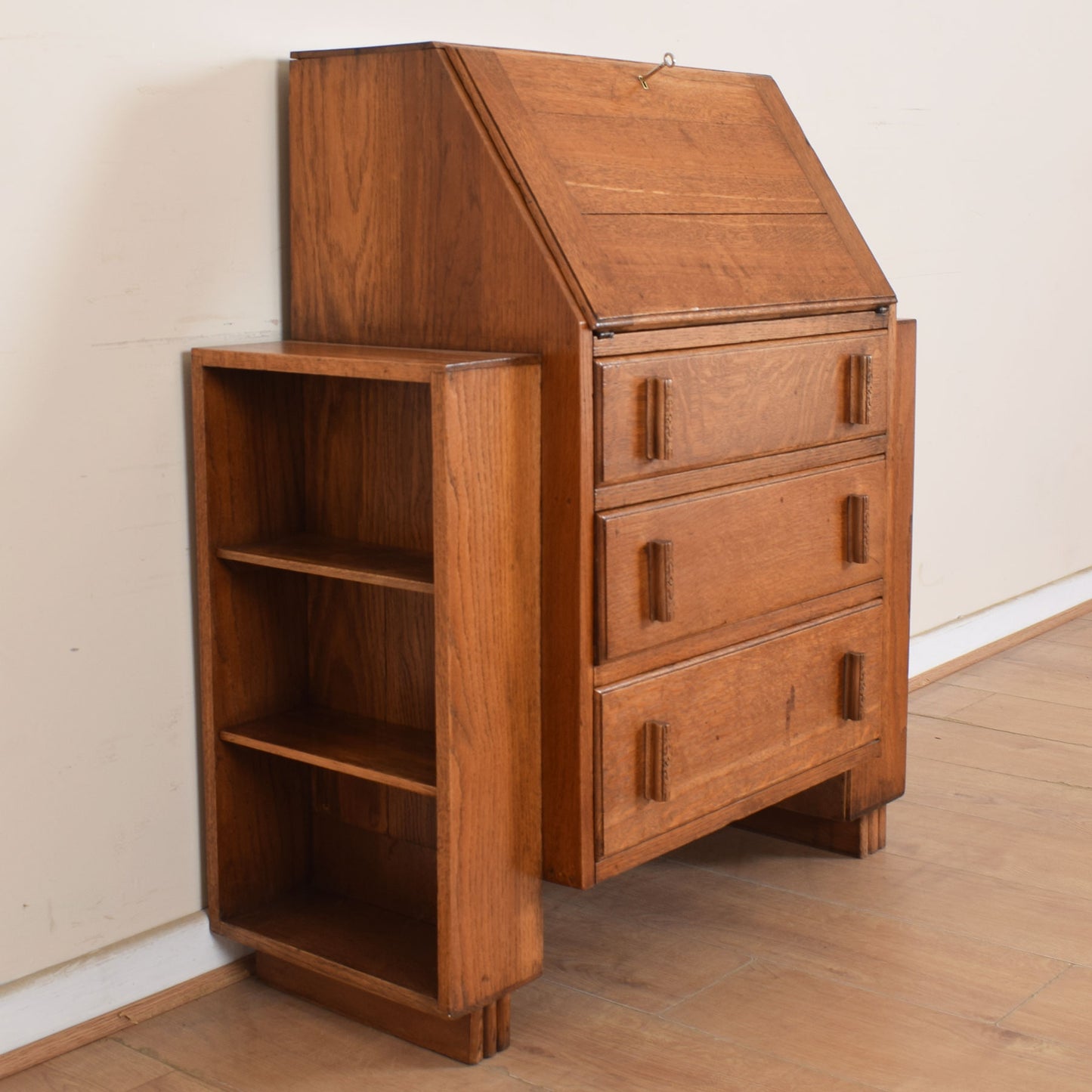 Unusual Art Deco Oak Bureau
