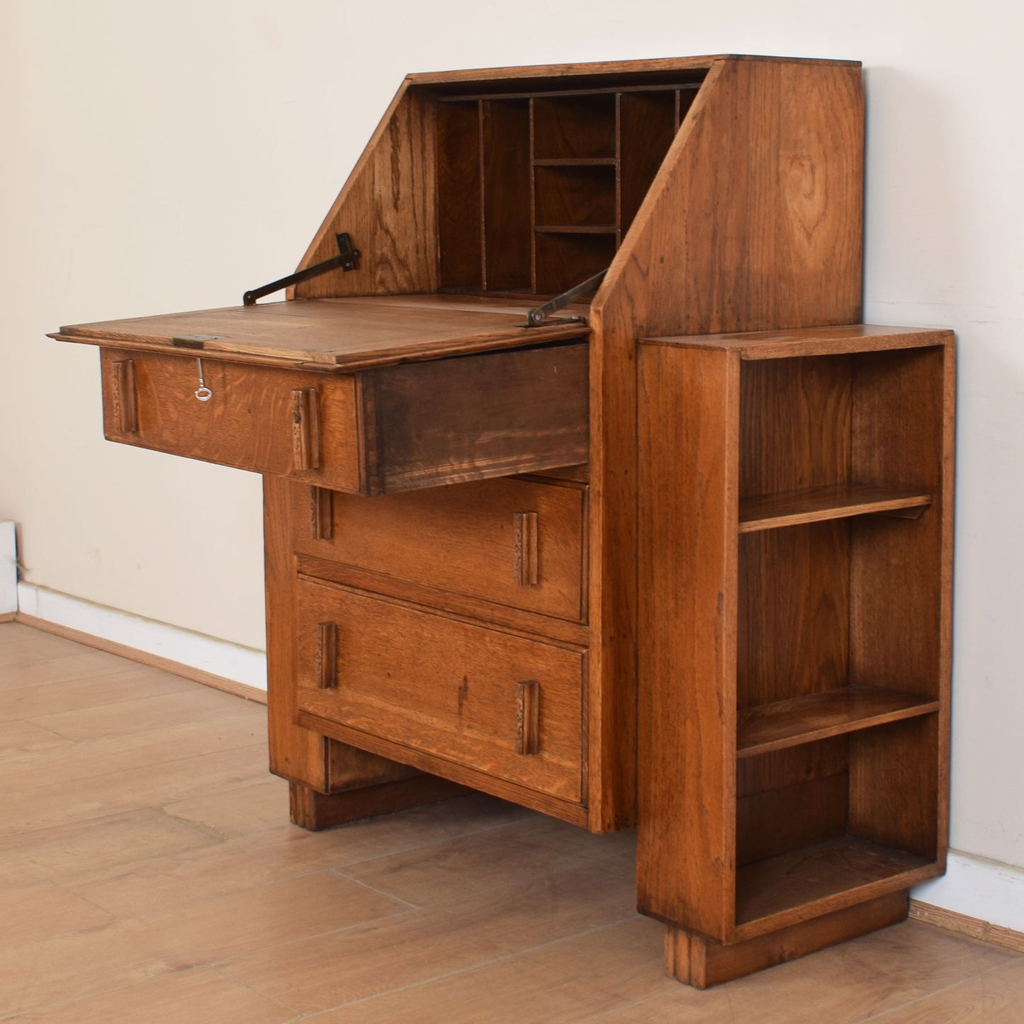 Unusual Art Deco Oak Bureau