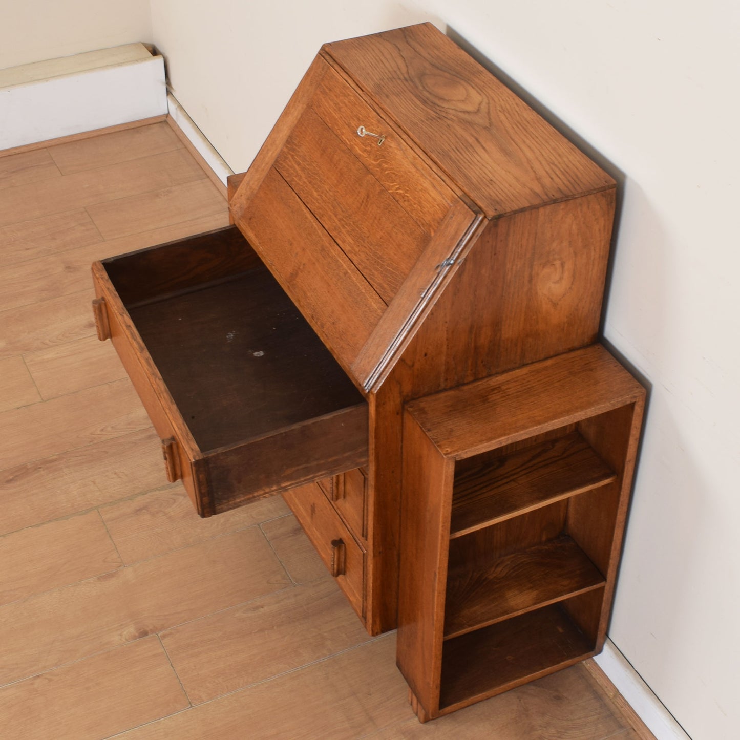 Unusual Art Deco Oak Bureau