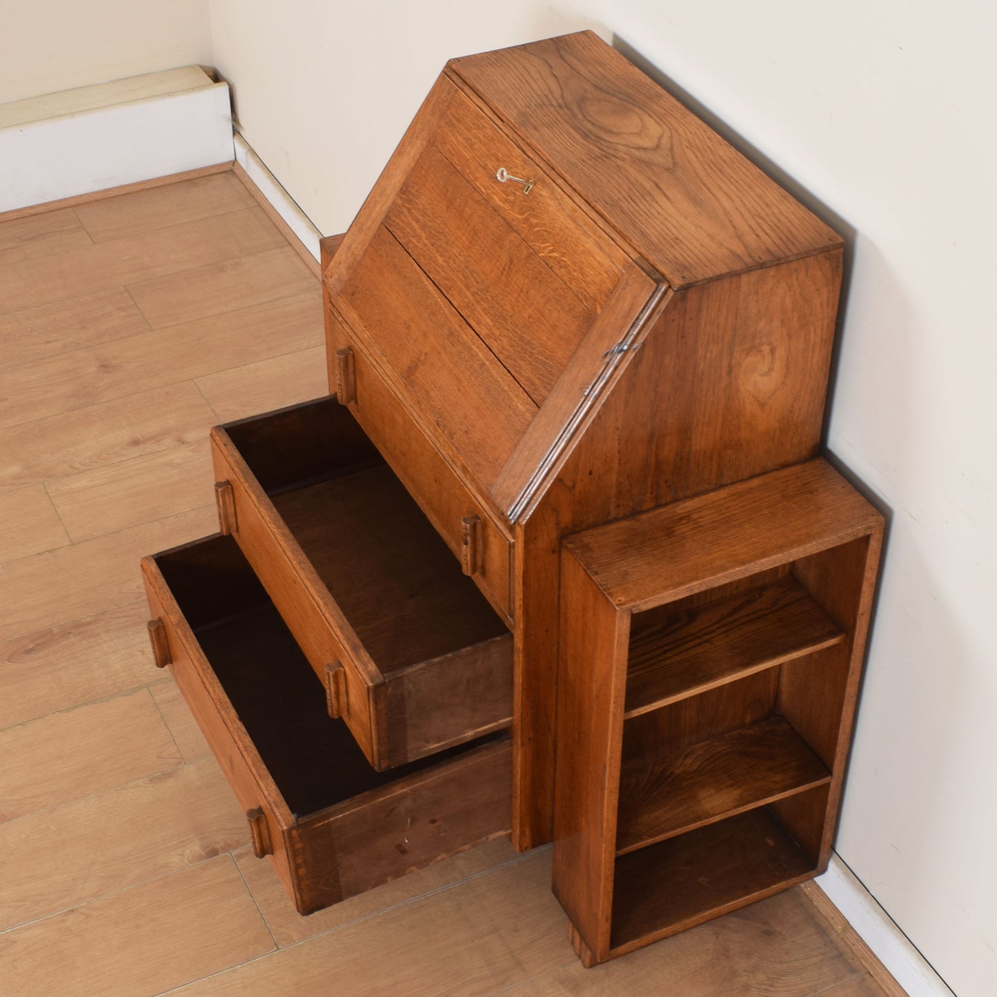 Unusual Art Deco Oak Bureau