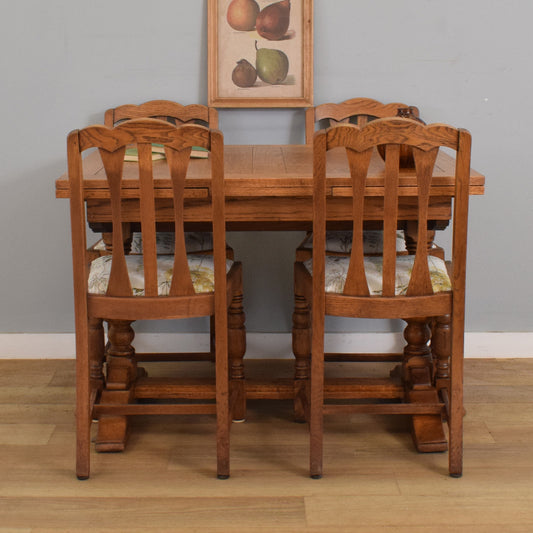 Refinished Oak Draw-Leaf Table and Four