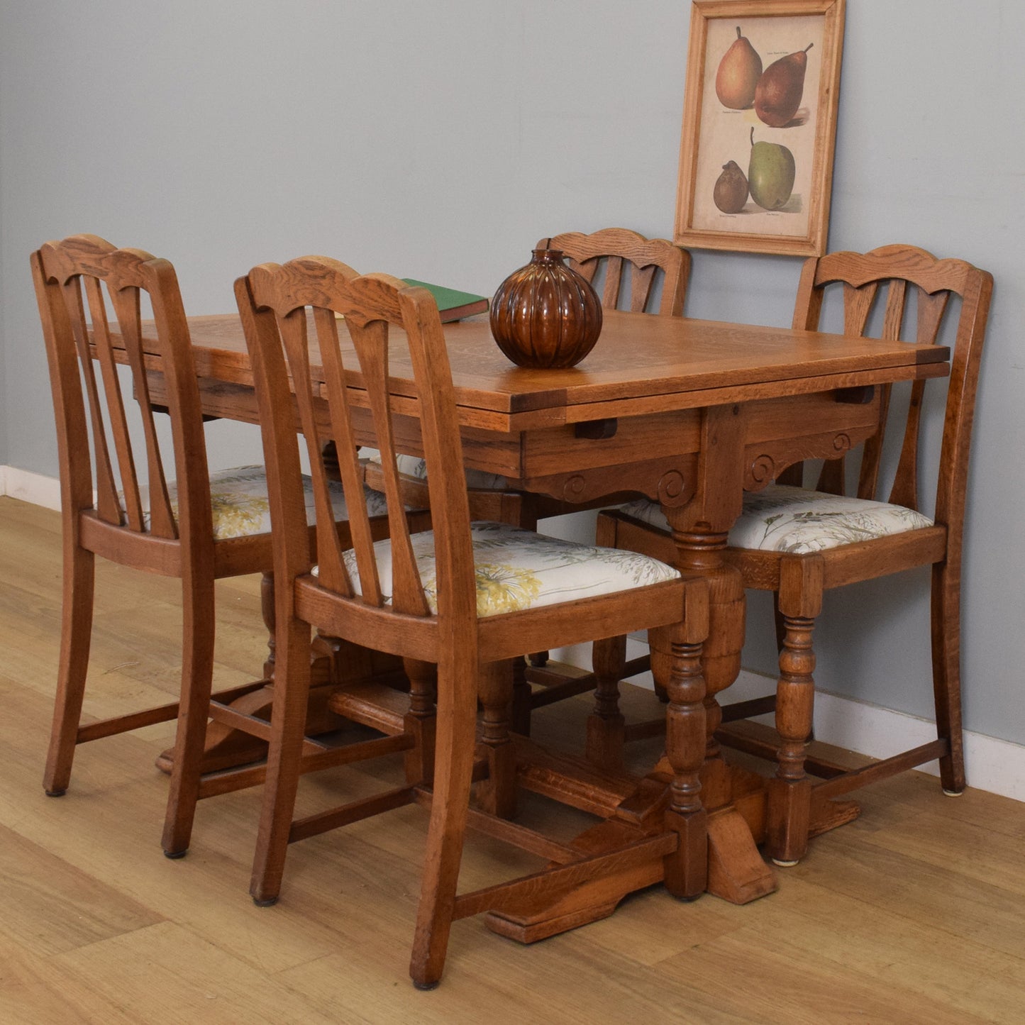 Refinished Oak Draw-Leaf Table and Four