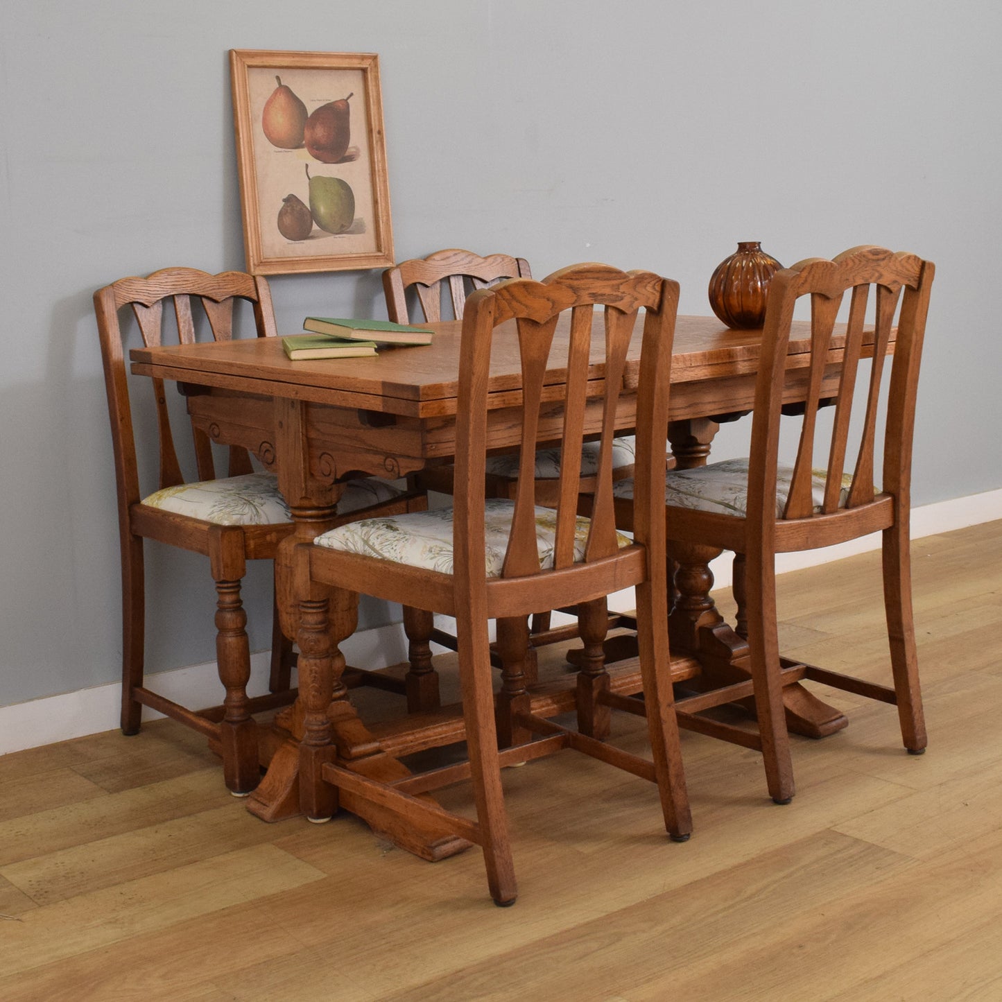 Refinished Oak Draw-Leaf Table and Four