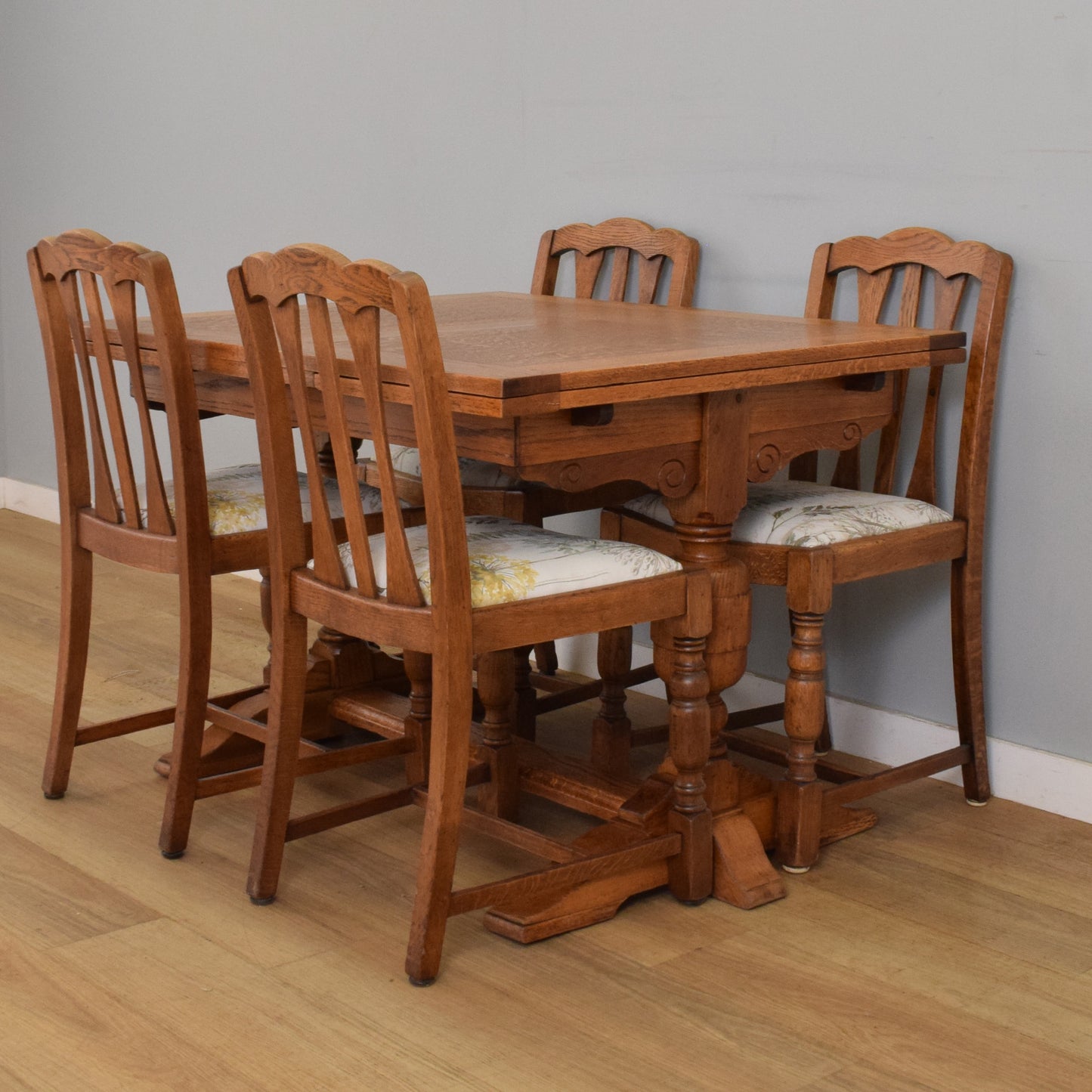 Refinished Oak Draw-Leaf Table and Four