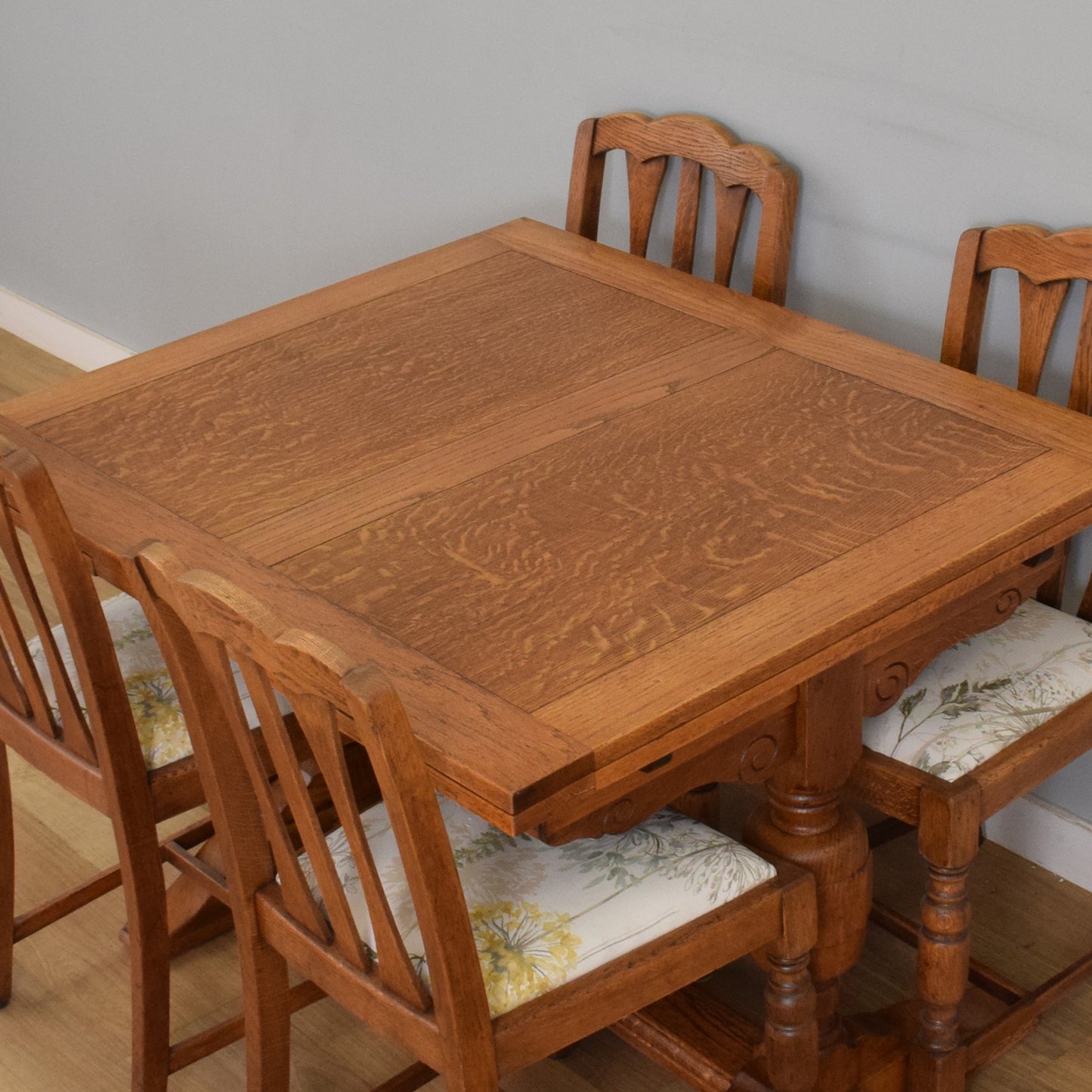 Refinished Oak Draw-Leaf Table and Four