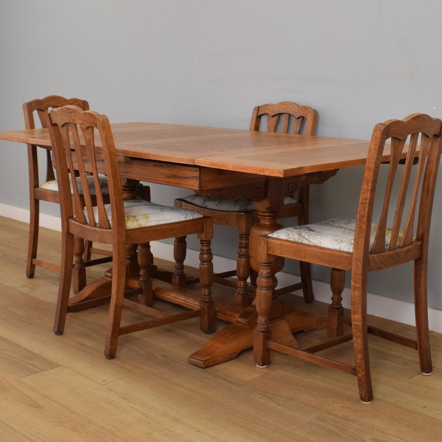 Refinished Oak Draw-Leaf Table and Four