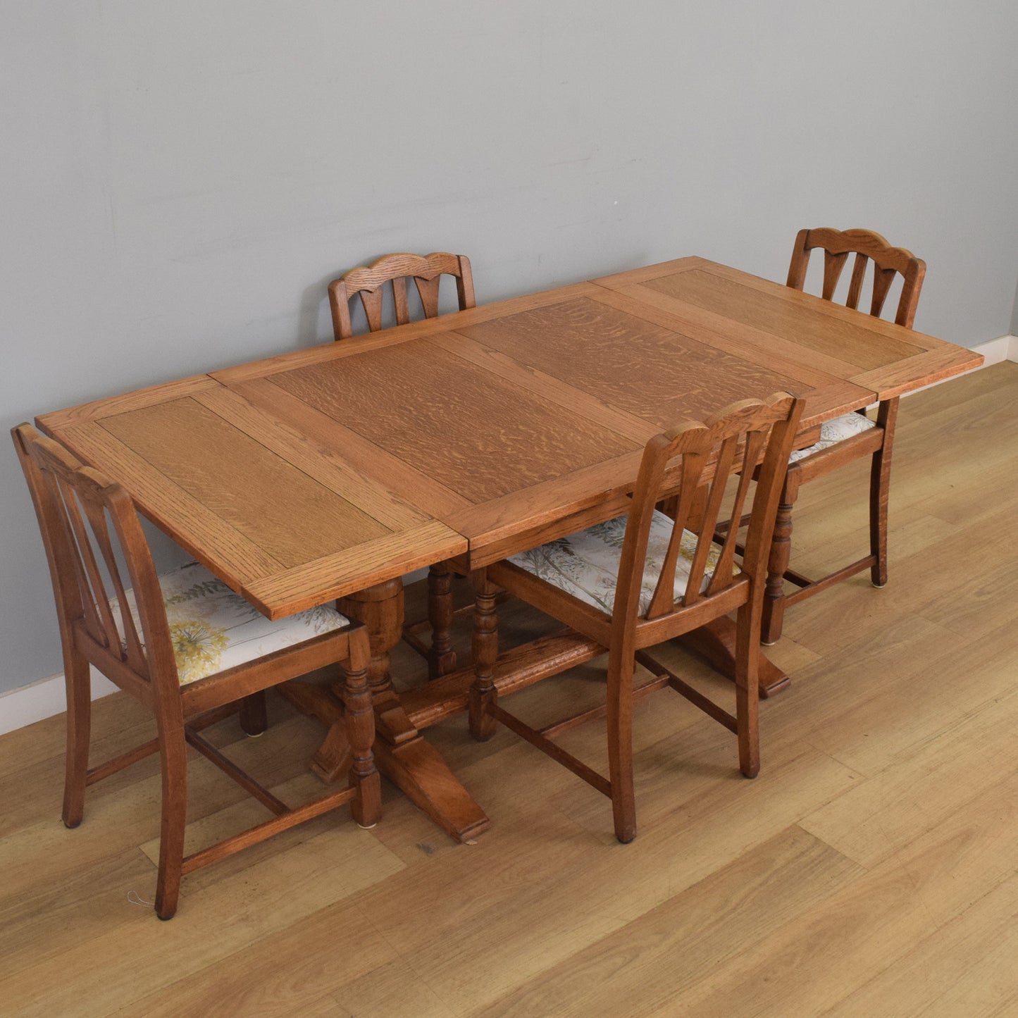 Refinished Oak Draw-Leaf Table and Four