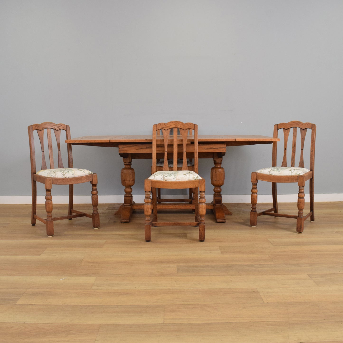 Refinished Oak Draw-Leaf Table and Four