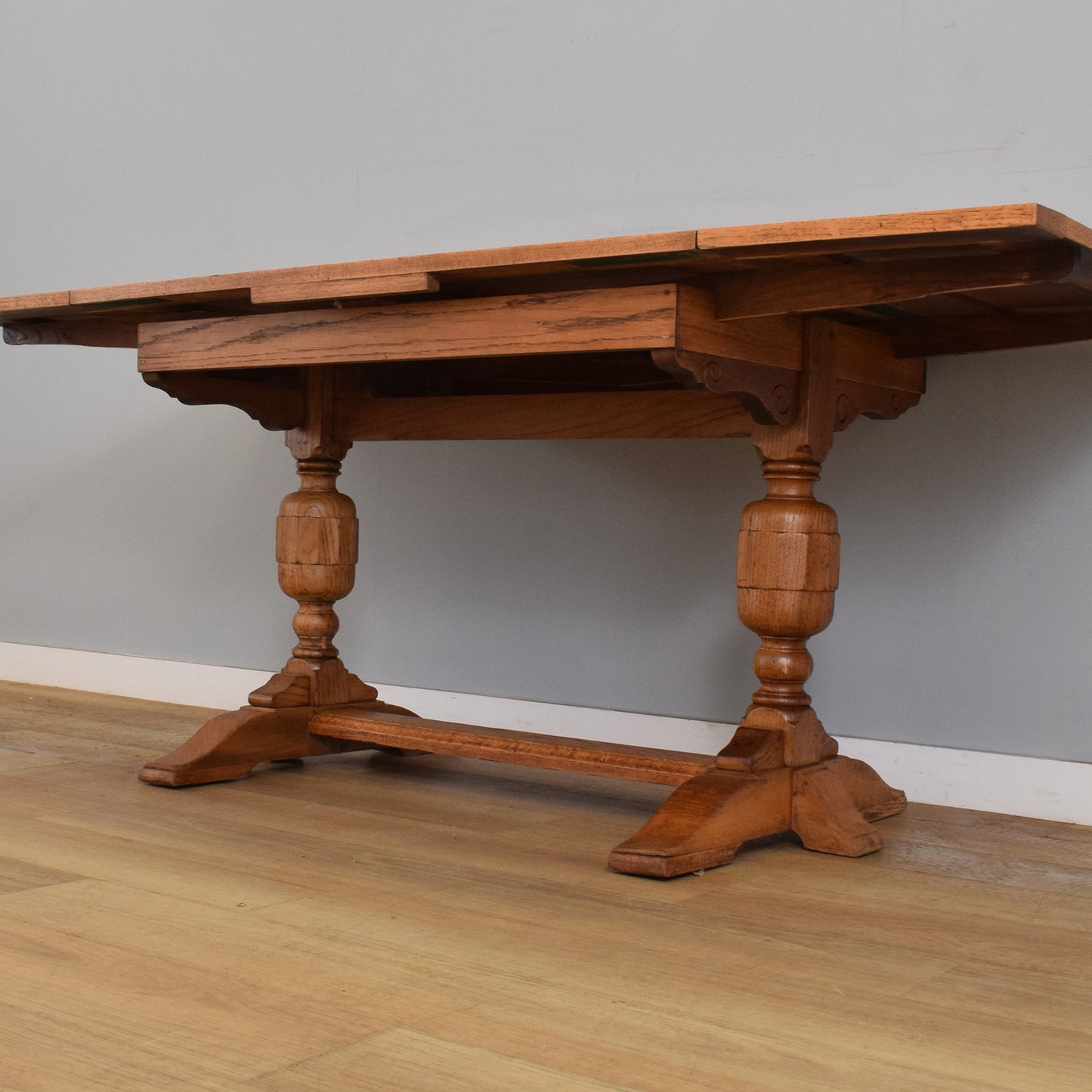 Refinished Oak Draw-Leaf Table and Four