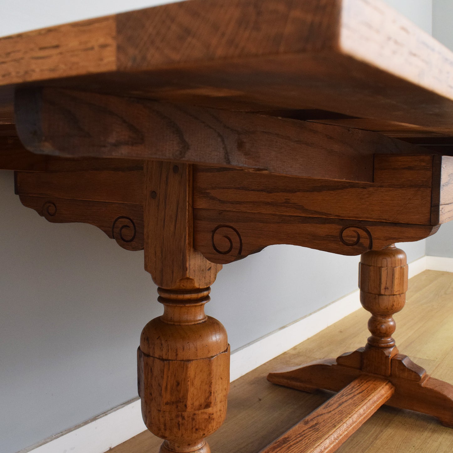 Refinished Oak Draw-Leaf Table and Four