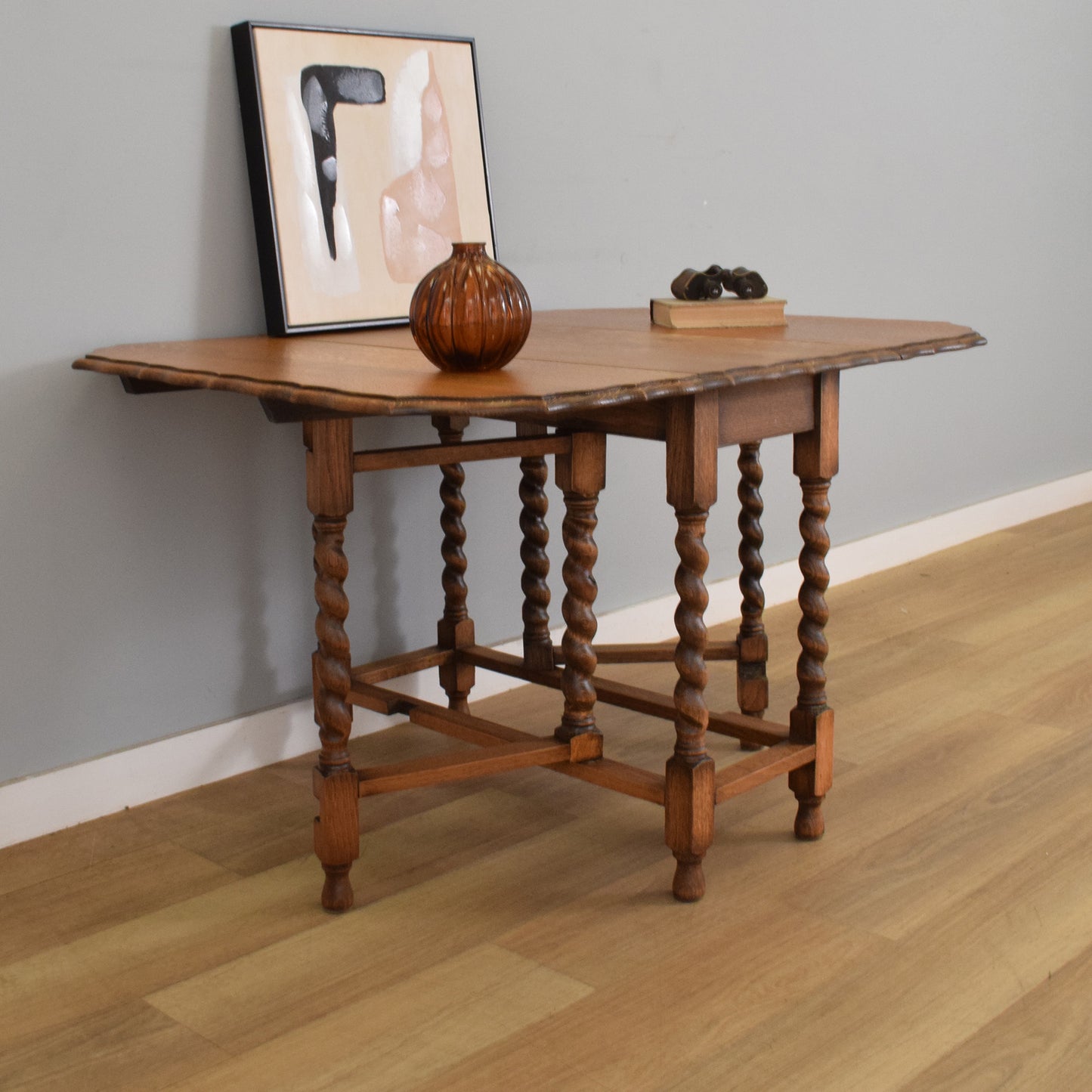 Barley-Twist Oak Drop-Leaf Table