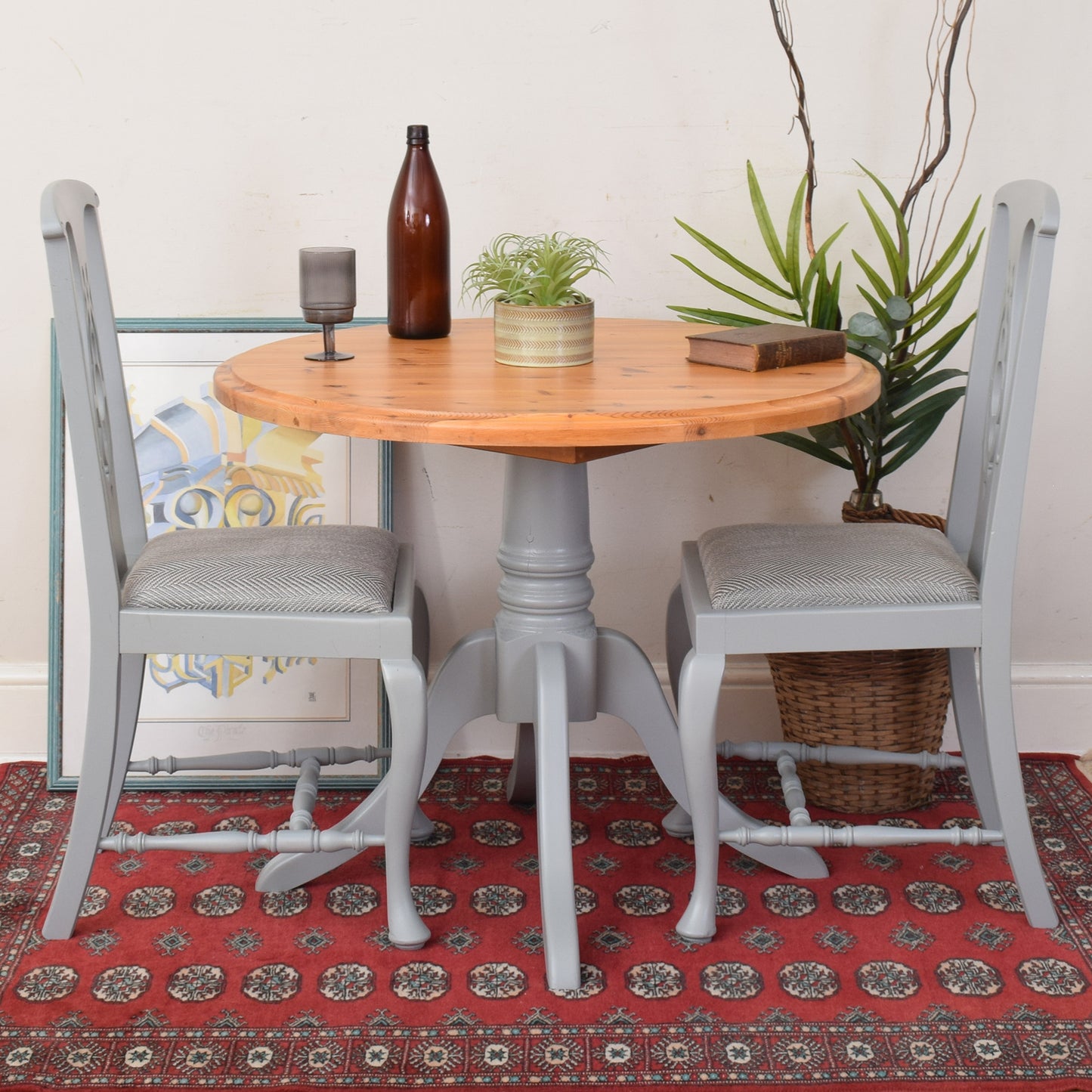 Painted Pine Table And Two Chairs