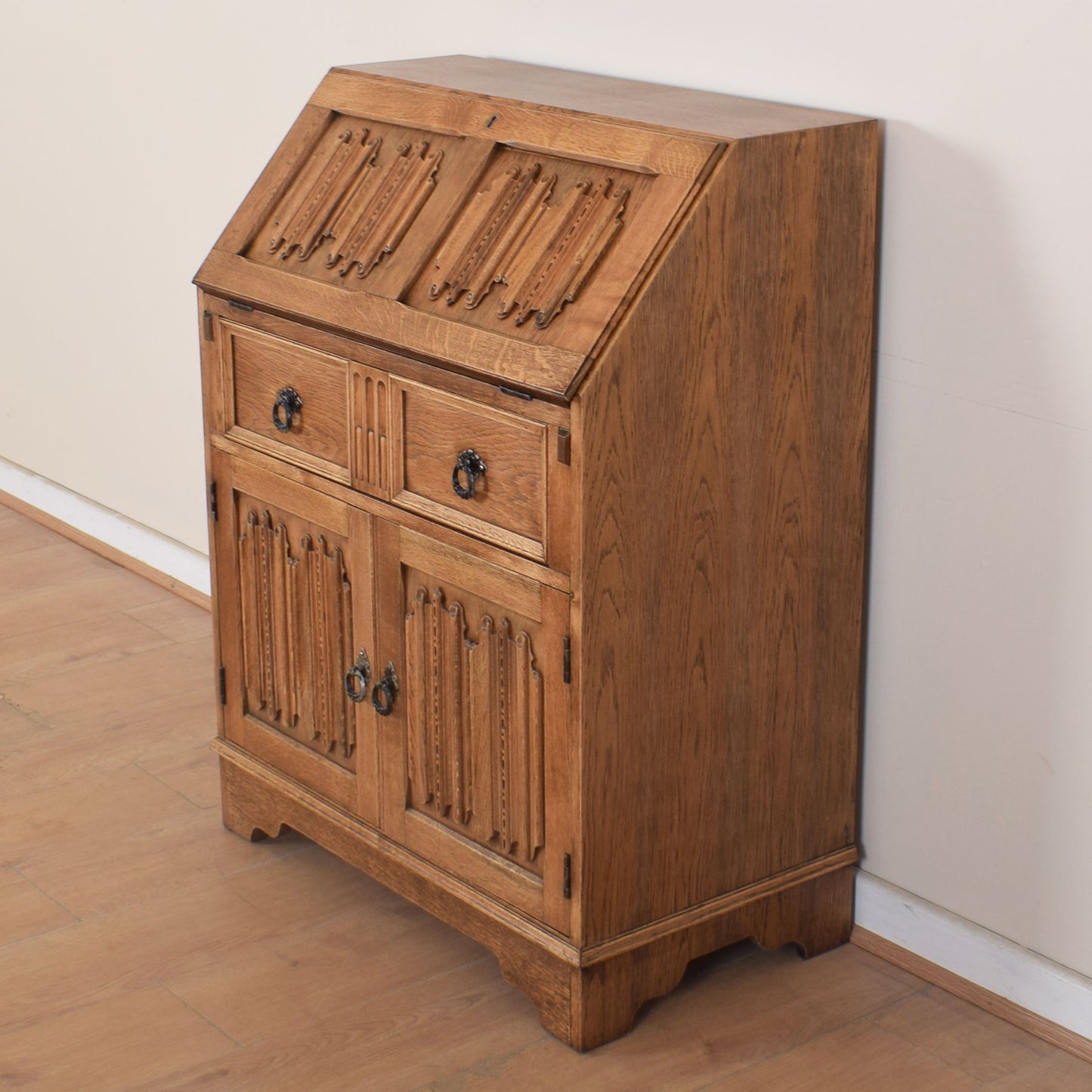 Oak Linen-Fold Writing Bureau
