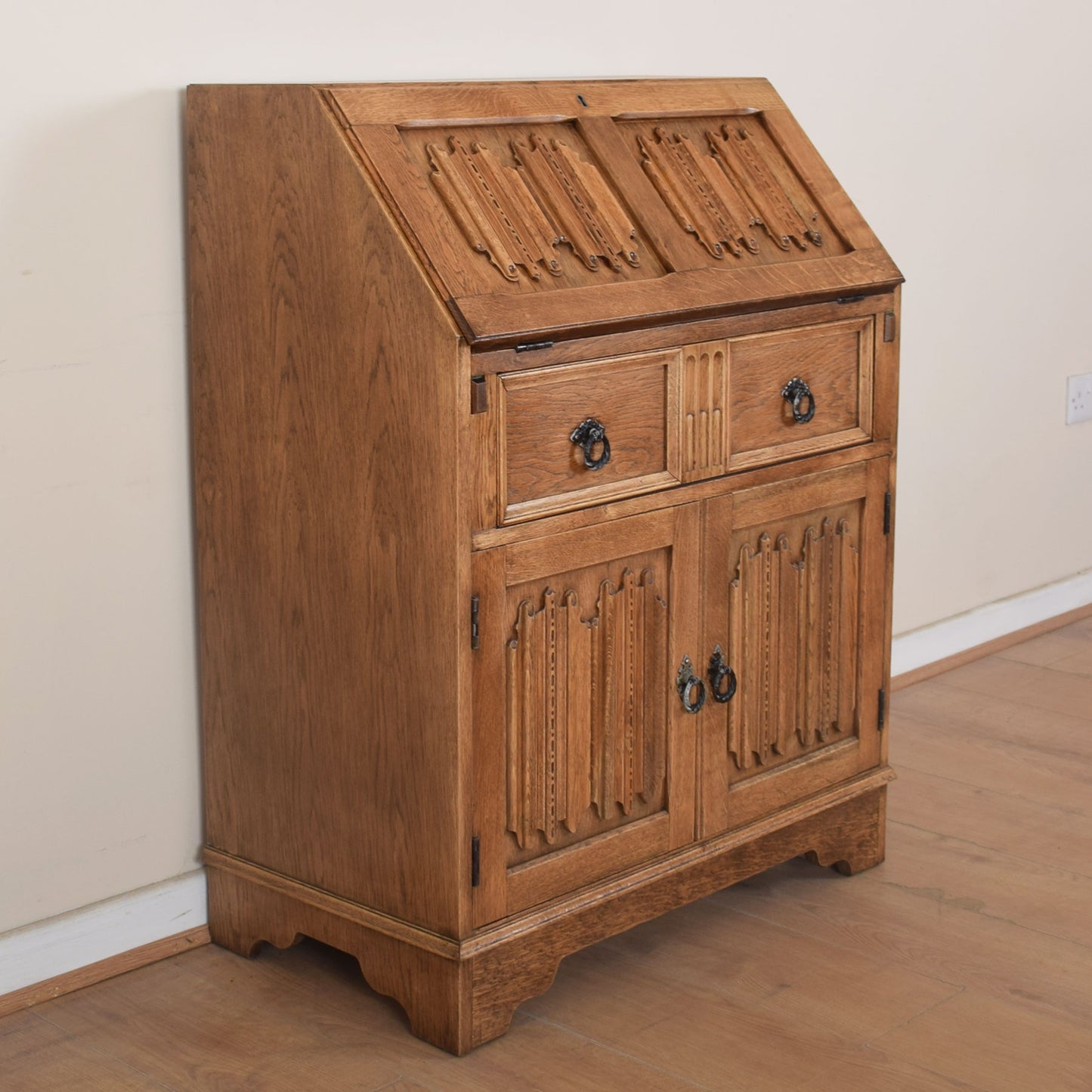 Oak Linen-Fold Writing Bureau