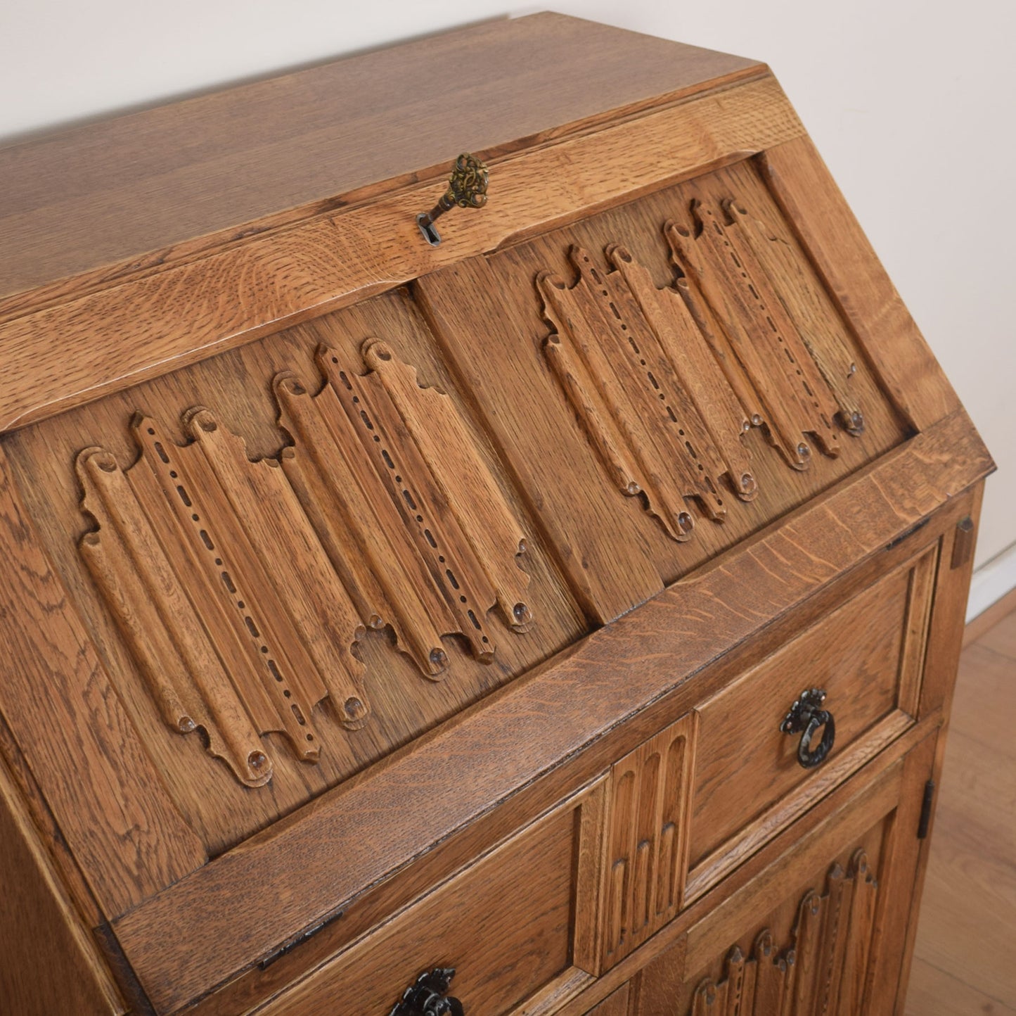 Oak Linen-Fold Writing Bureau