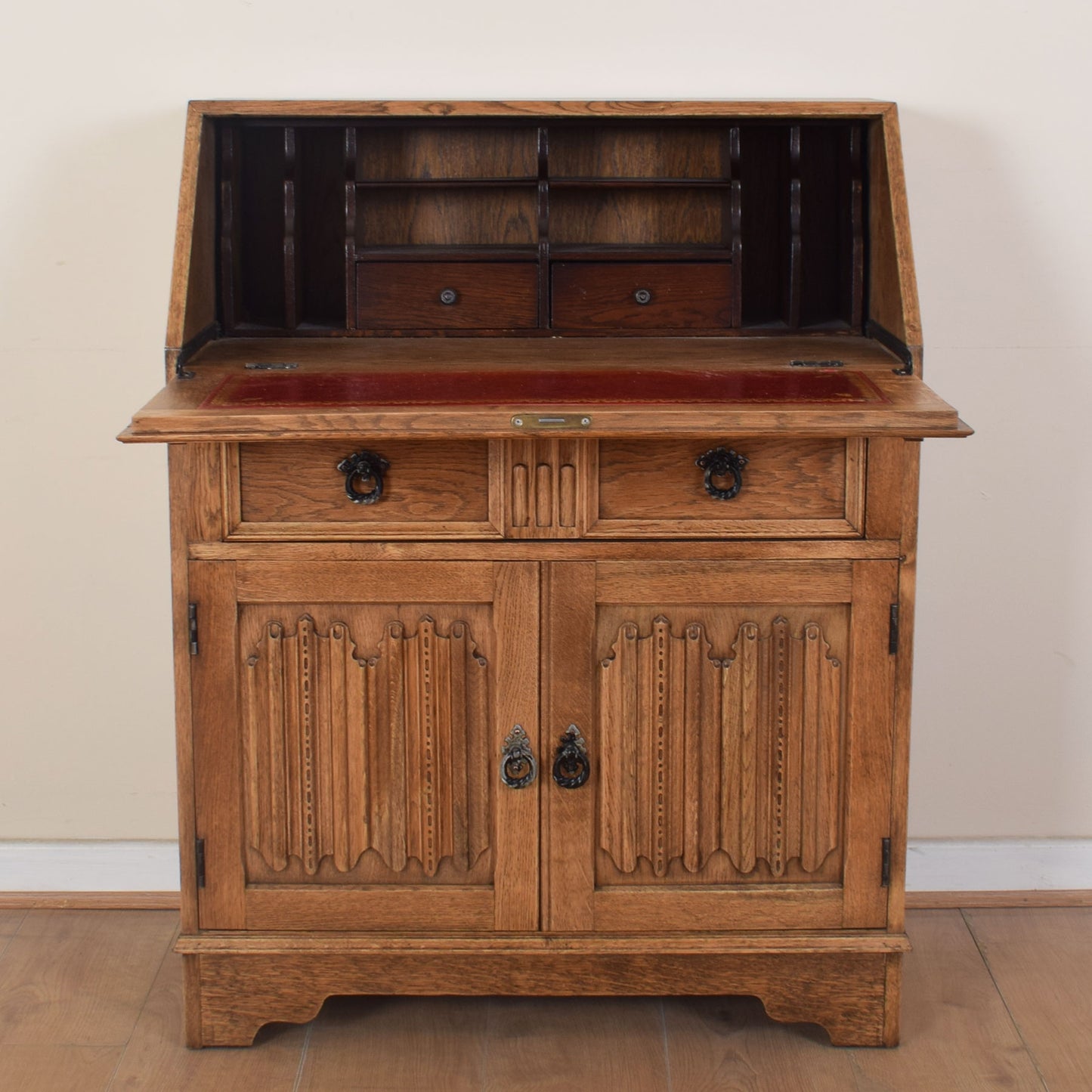 Oak Linen-Fold Writing Bureau