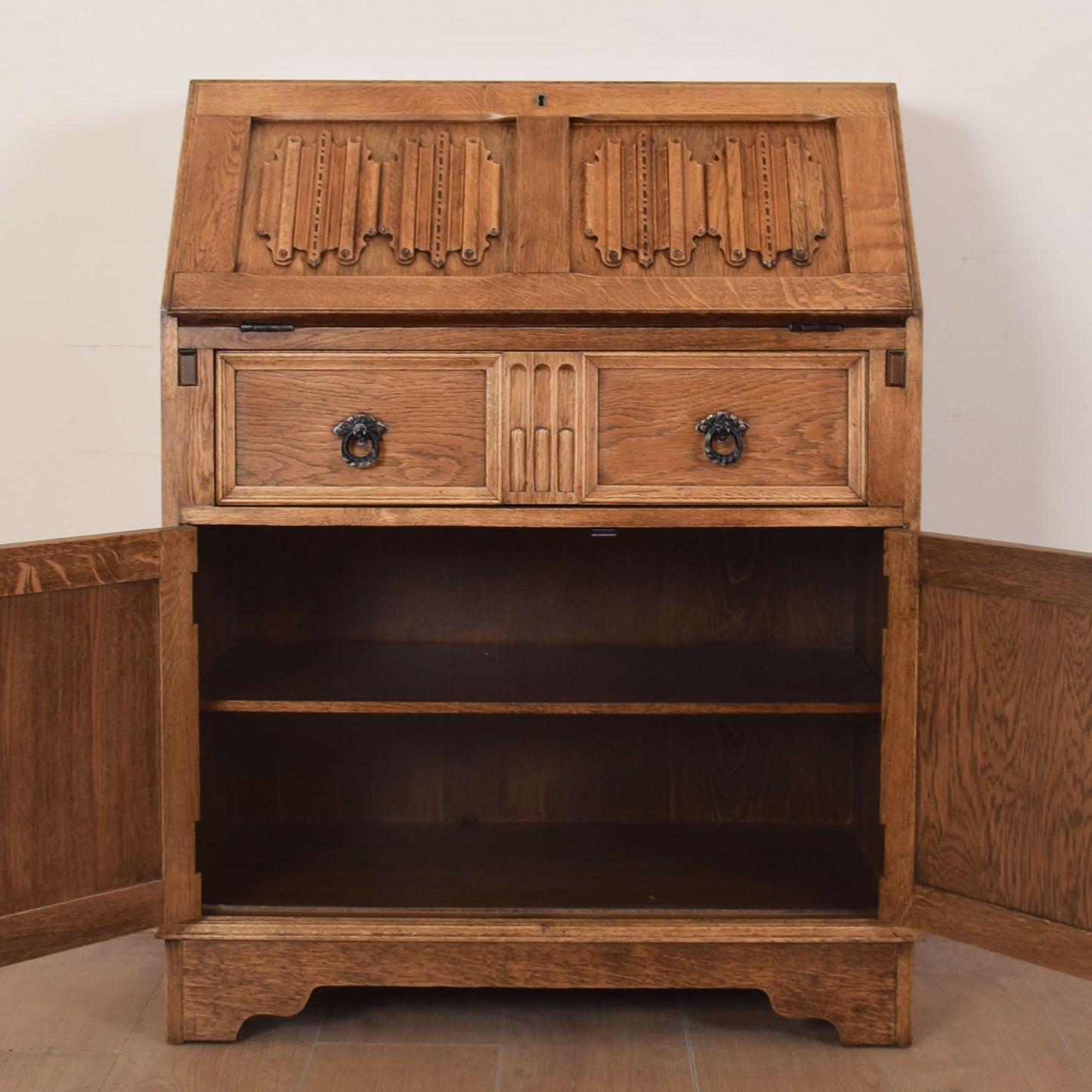 Oak Linen-Fold Writing Bureau