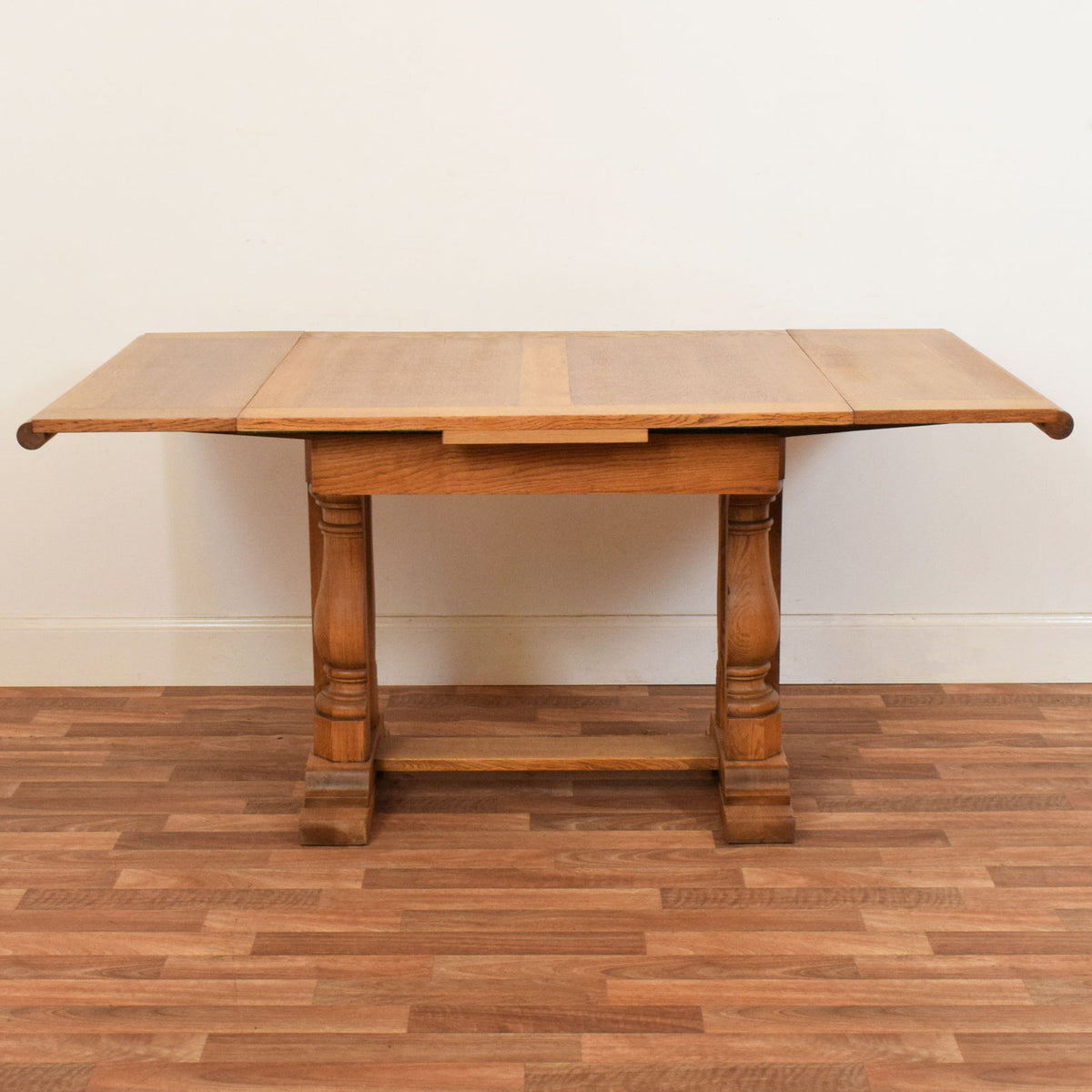 Carved Oak Draw Leaf Table and Four Chairs