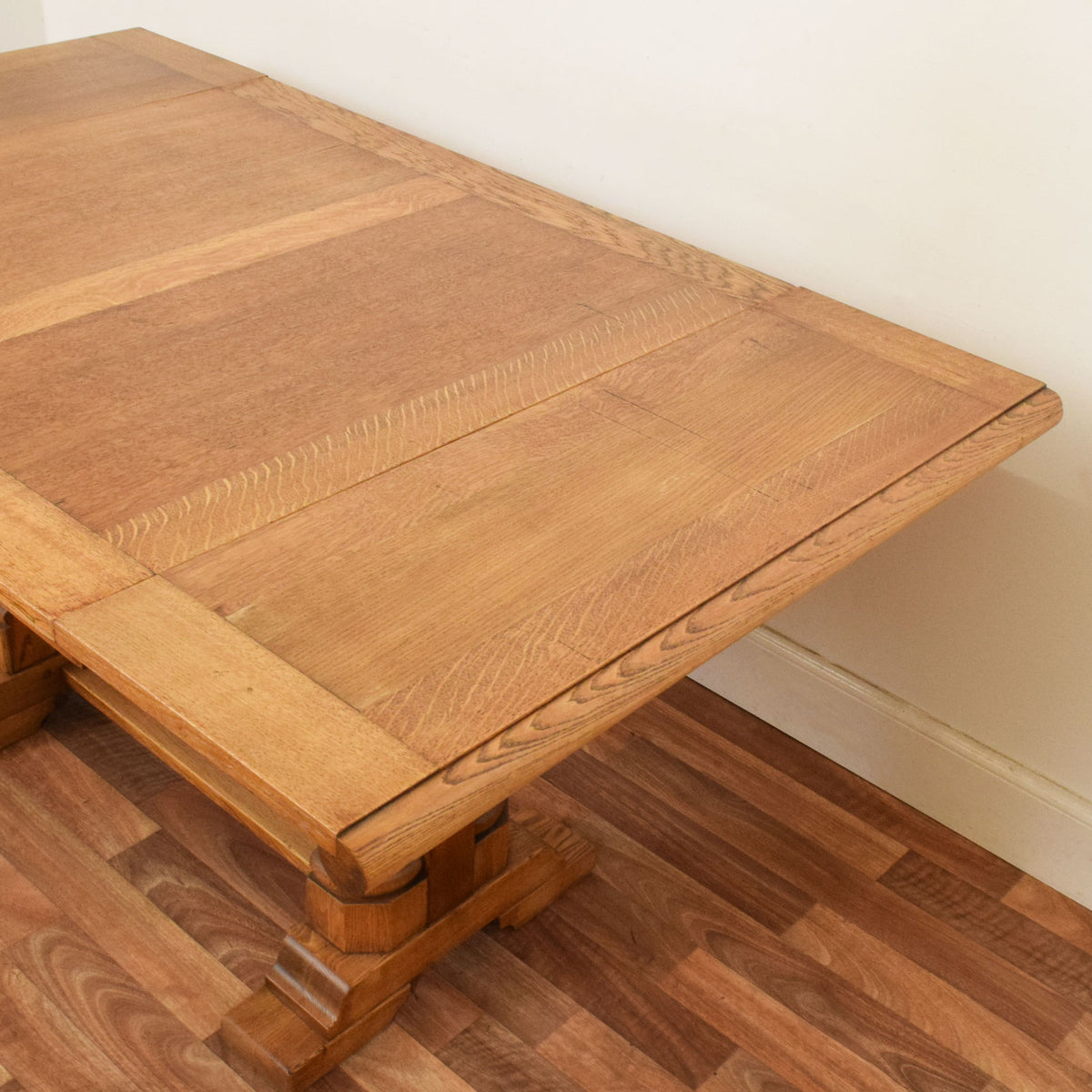Carved Oak Draw Leaf Table and Four Chairs