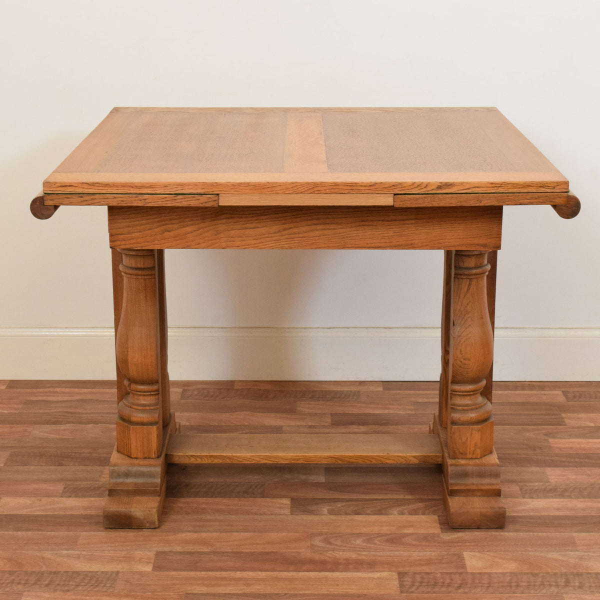 Carved Oak Draw Leaf Table and Four Chairs