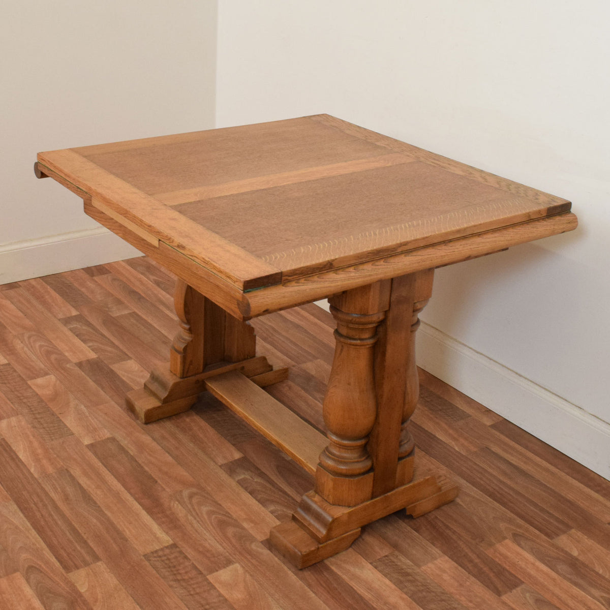 Carved Oak Draw Leaf Table and Four Chairs