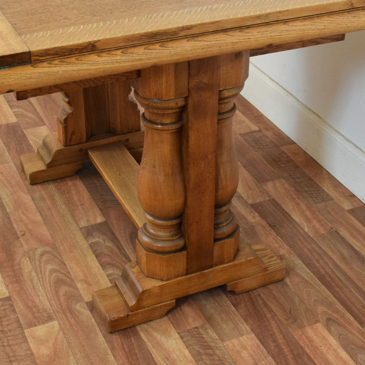 Carved Oak Draw Leaf Table and Four Chairs