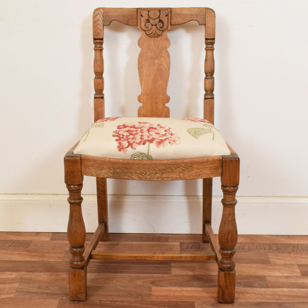 Carved Oak Draw Leaf Table and Four Chairs