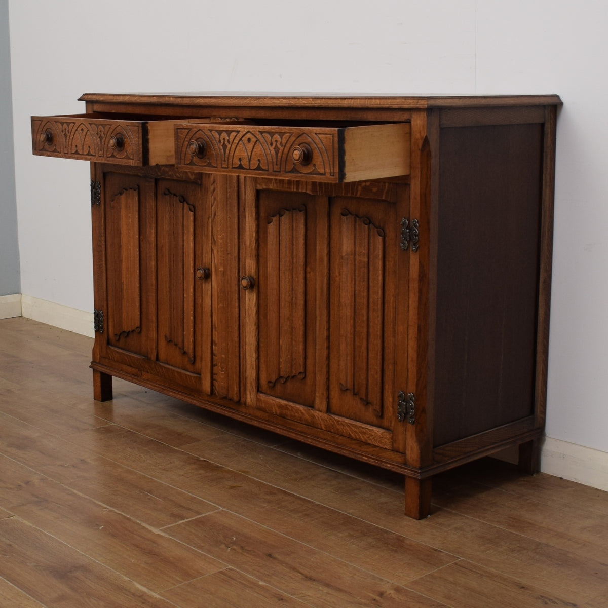 Restored Oak Linenfold Sideboard