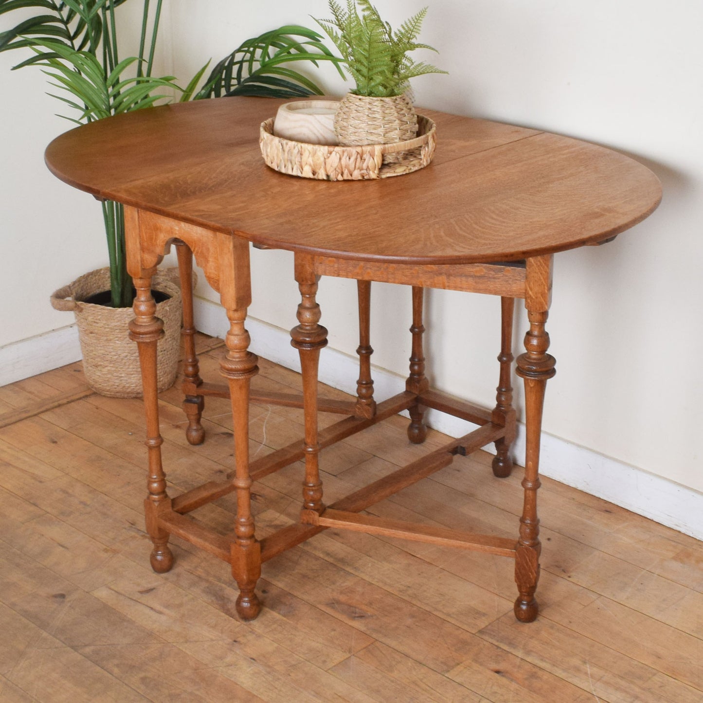 Carved Oak Drop Leaf Table