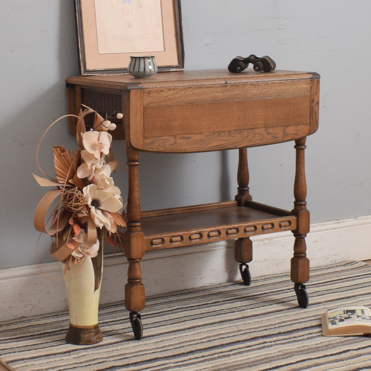 Restored Oak Drop-Leaf Trolley