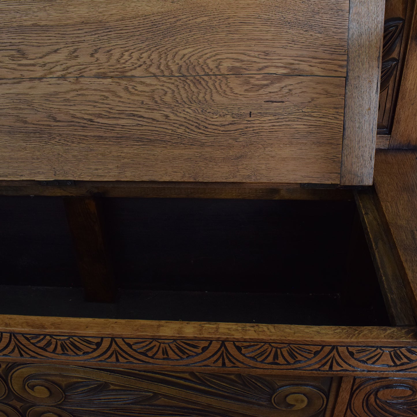 Carved Oak Settle Bench