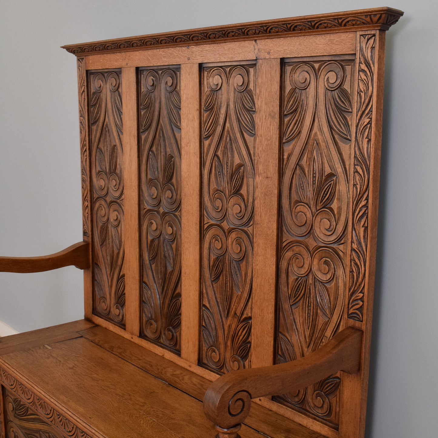 Carved Oak Settle Bench