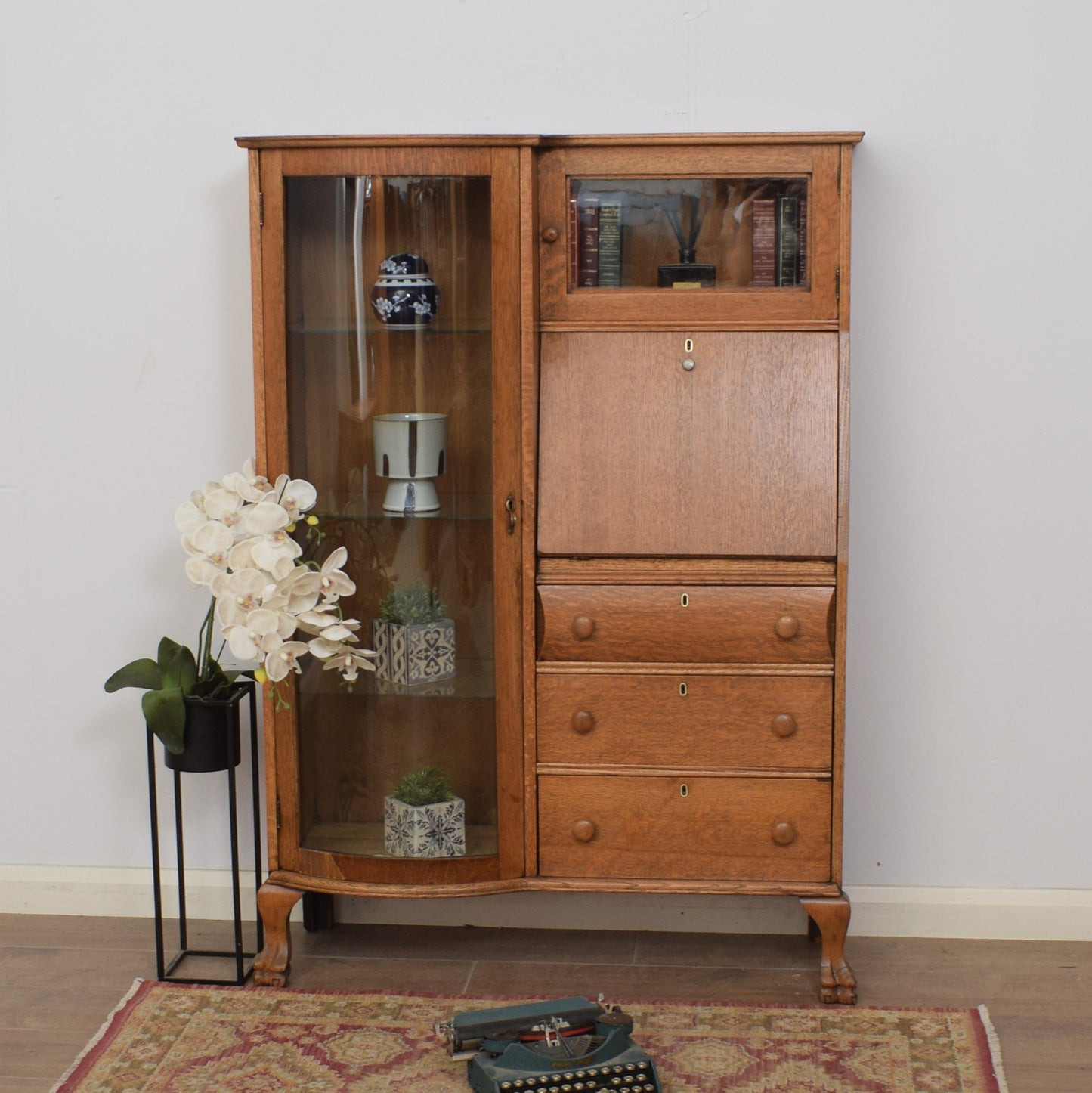 Oak Bureau Display Cabinet