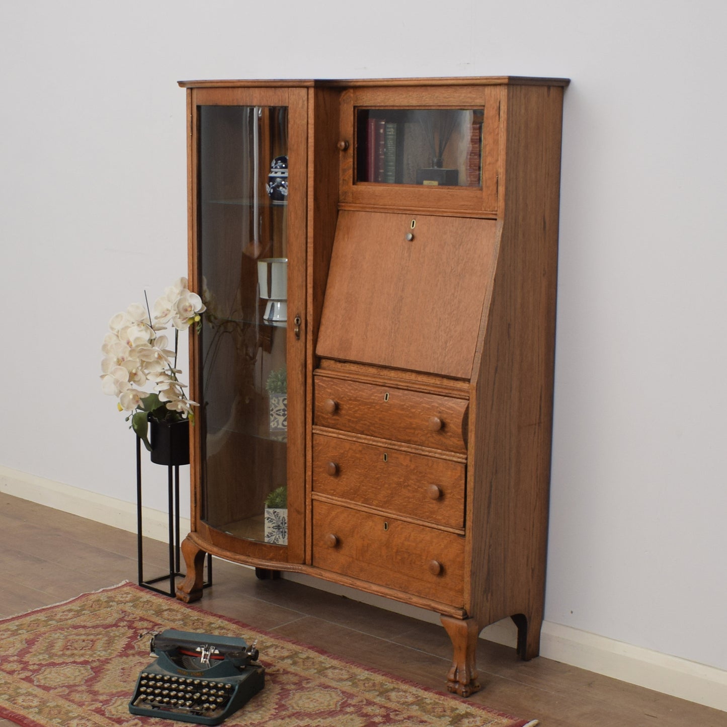 Oak Bureau Display Cabinet