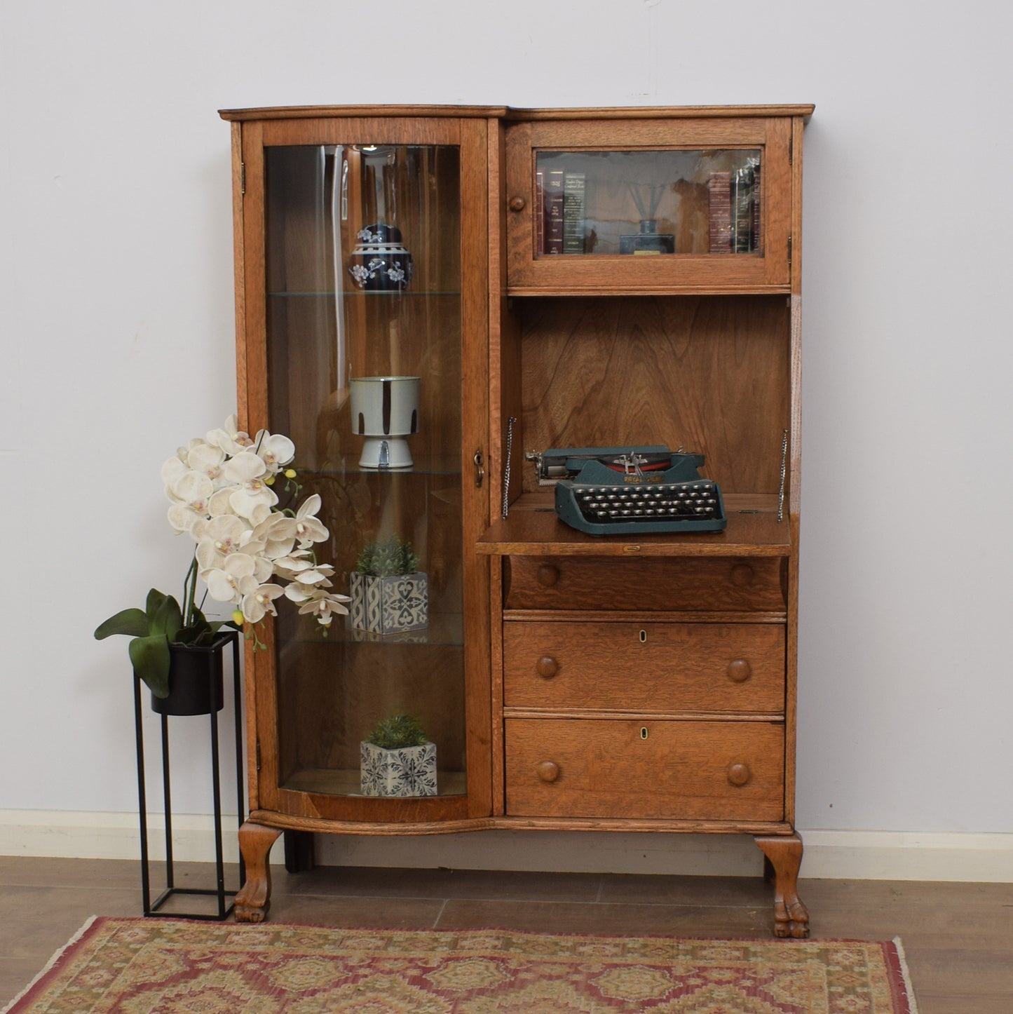 Oak Bureau Display Cabinet