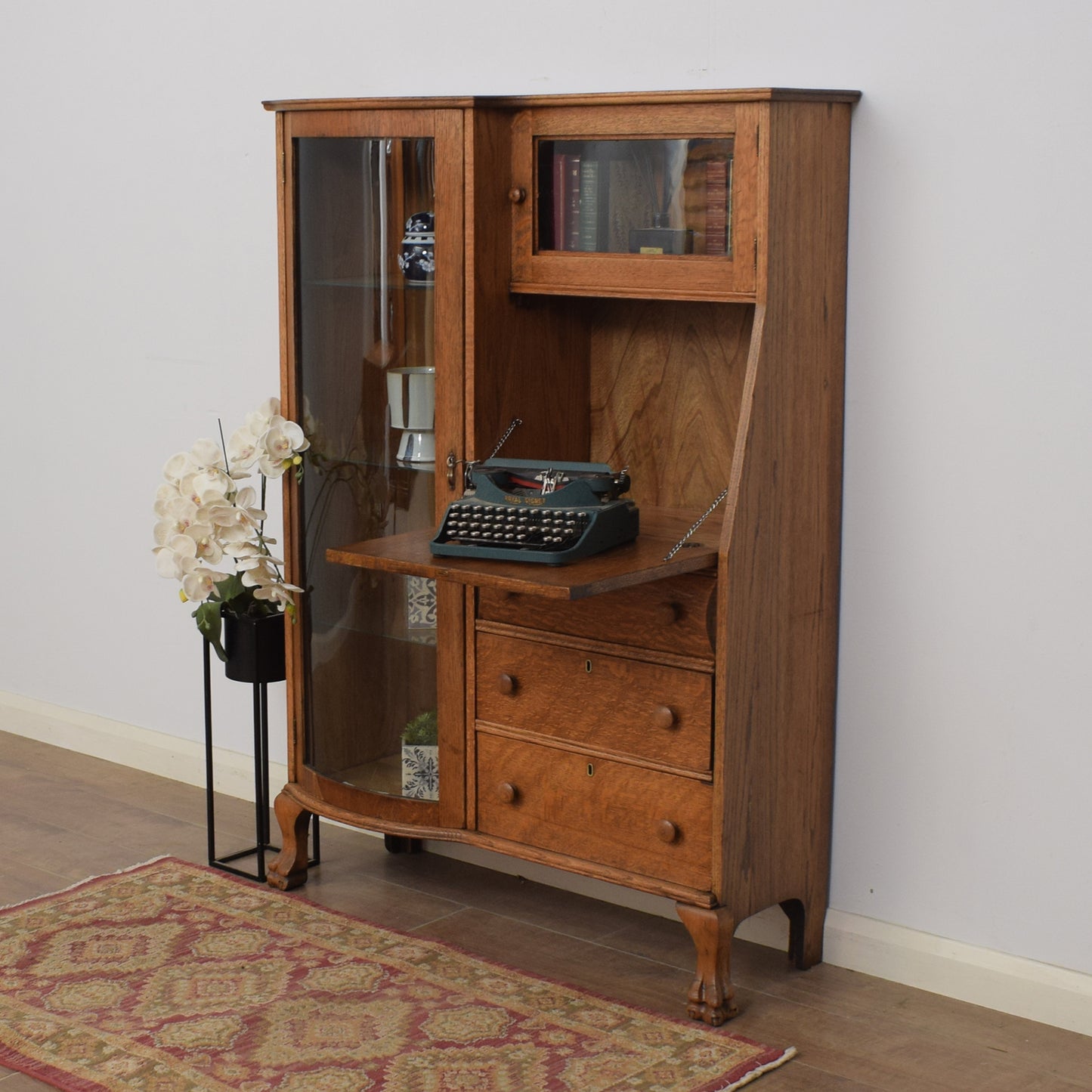 Oak Bureau Display Cabinet