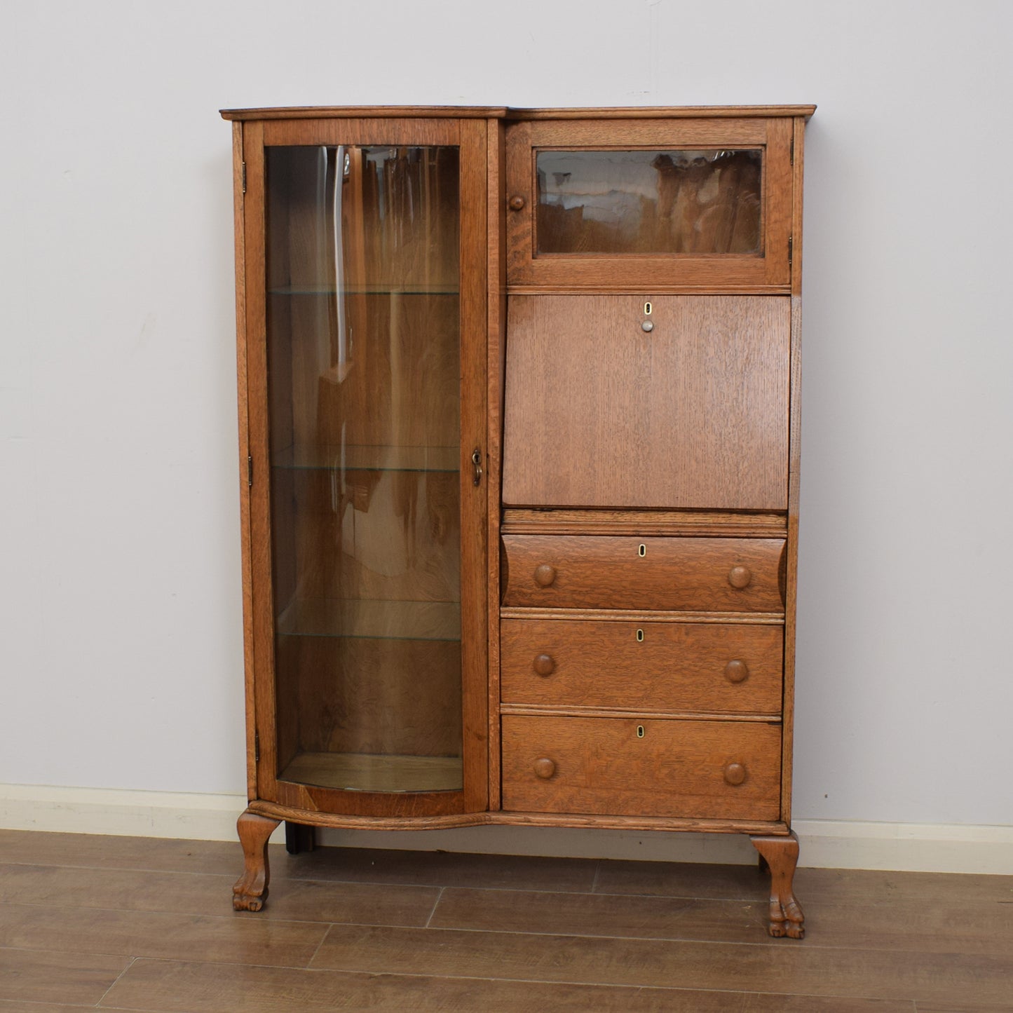 Oak Bureau Display Cabinet