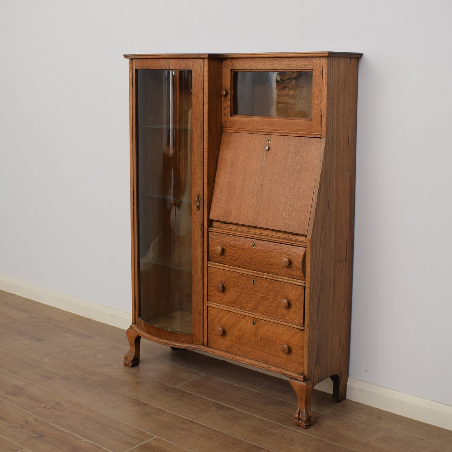 Oak Bureau Display Cabinet