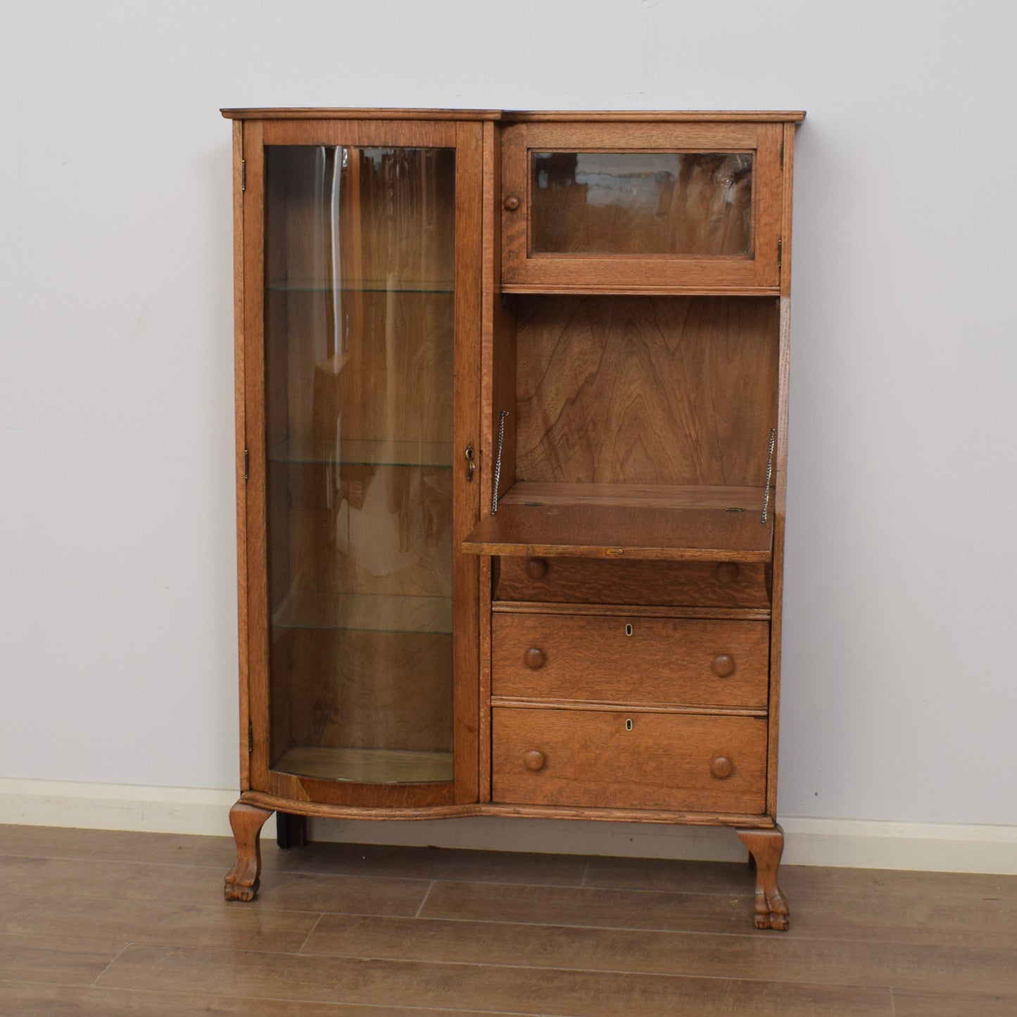 Oak Bureau Display Cabinet
