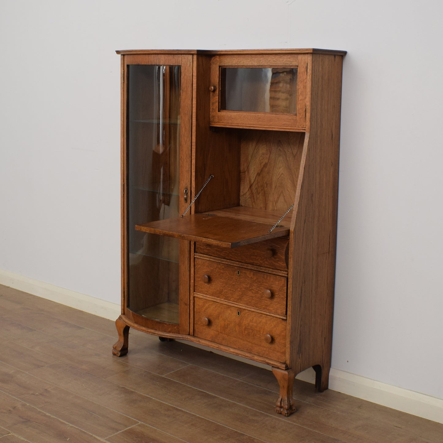 Oak Bureau Display Cabinet